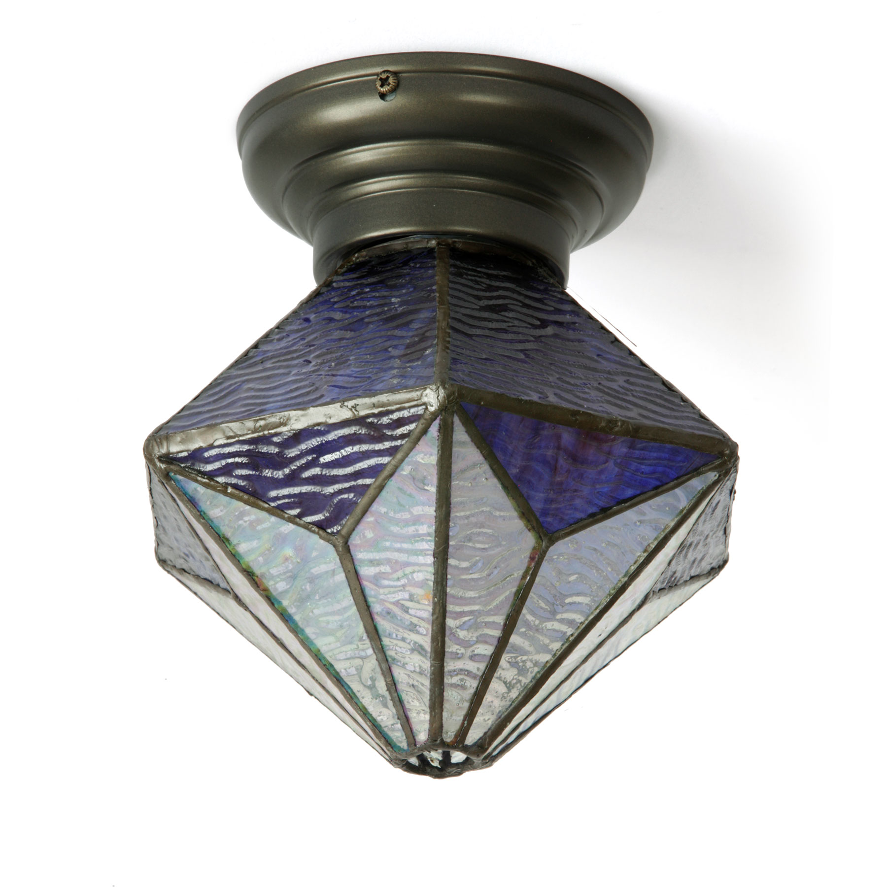 Blaue Tiffany-Deckenleuchte mit geometrischem Glasschirm Ø 20 cm: Blaue Tiffany-Deckenleuchte mit geometrischem Glas-Schirm (ausgeschaltet)