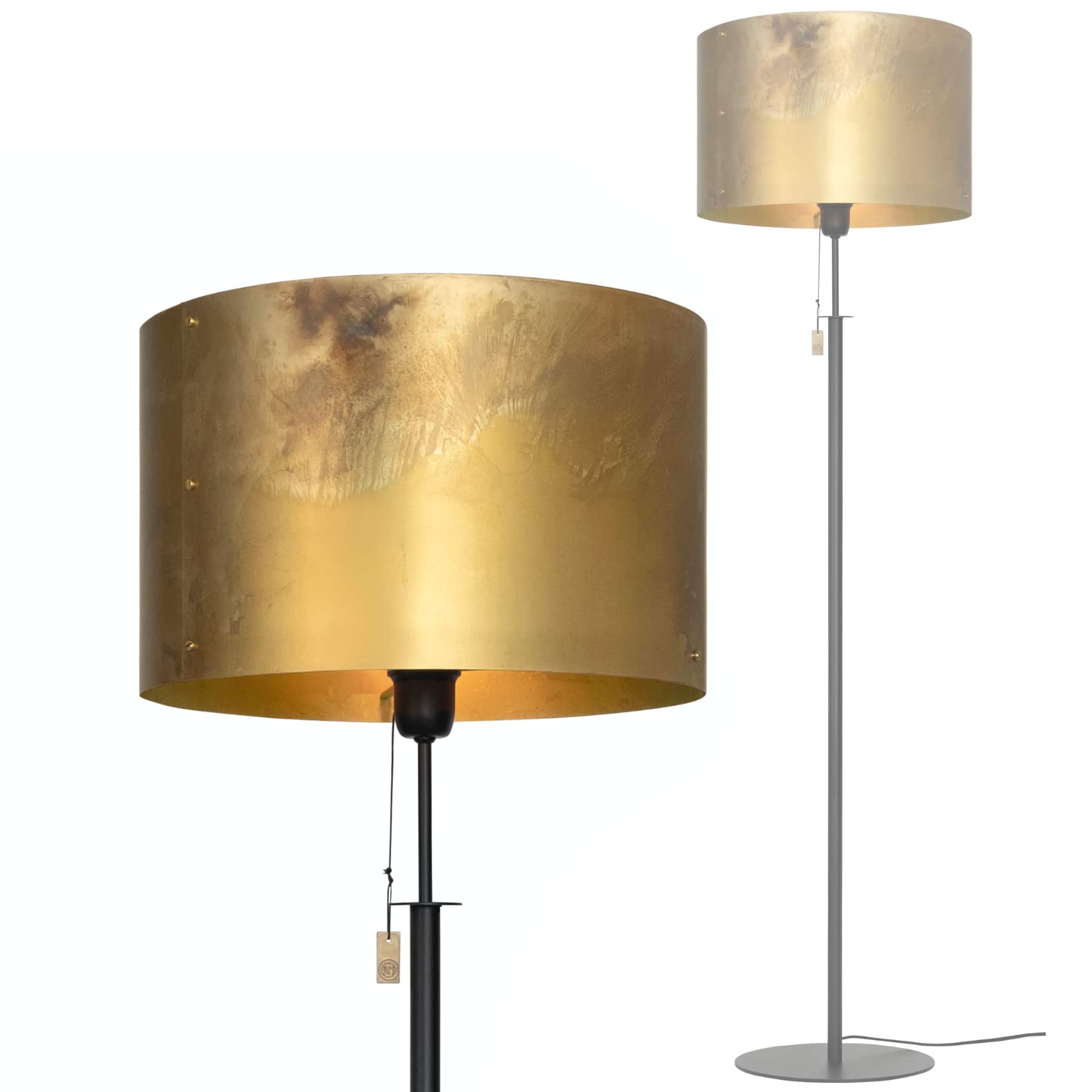 Cylinder floor light from Sweden, shade made of raw brass SVERP