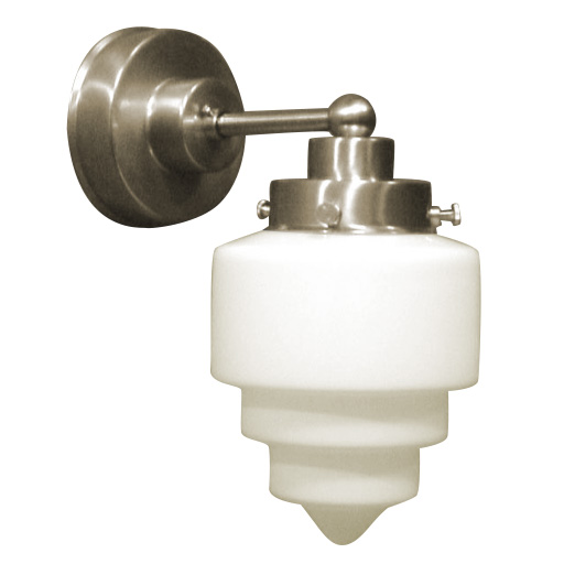 Bild 3: Wandhalterung aus mattvernickeltem Messing Art déco-Wandleuchte mit opalenem Stufenglas: Wandhalterung aus mattvernickeltem Messing