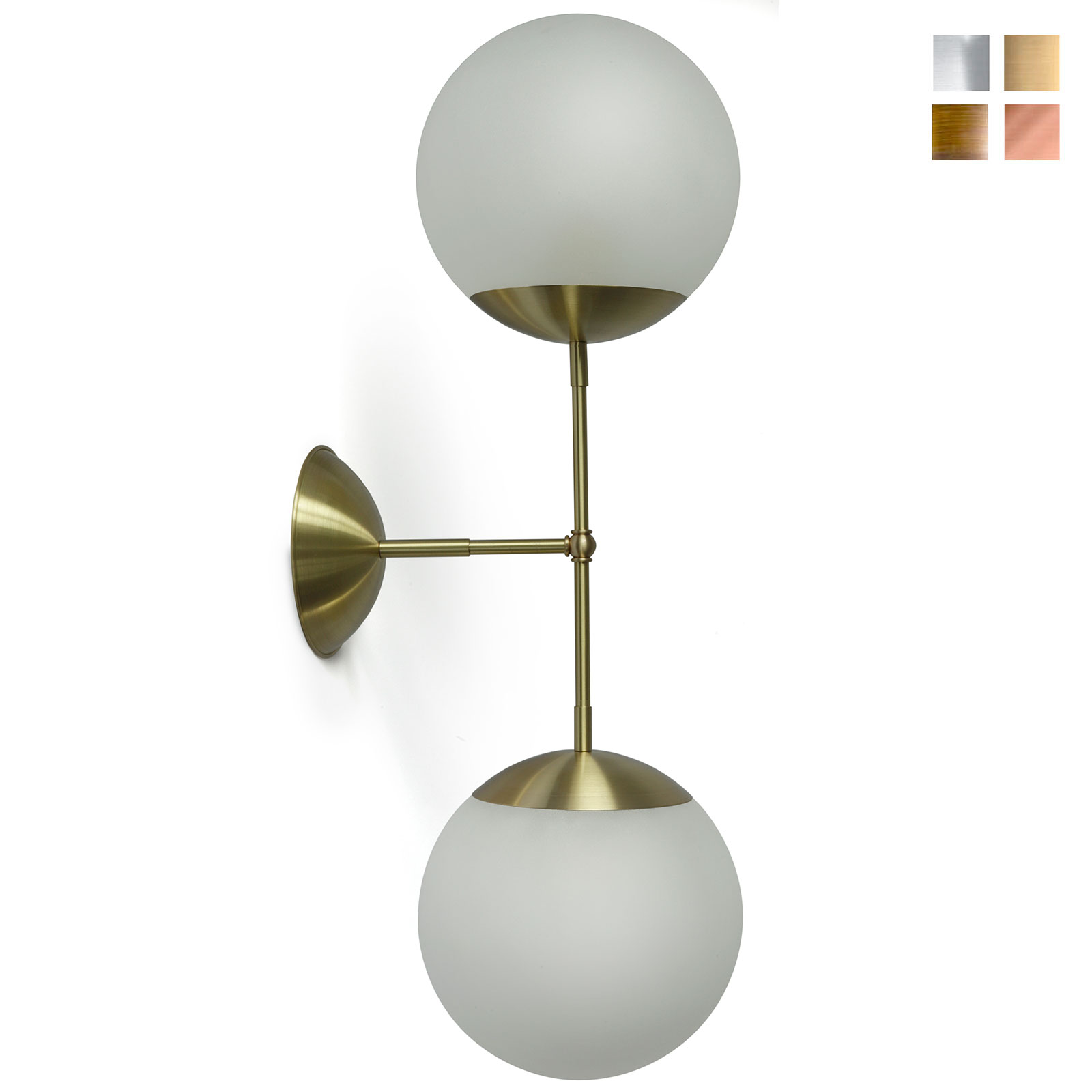 Double wall lamp with two glass spheres, also alvailable with smoked glass, or coloured