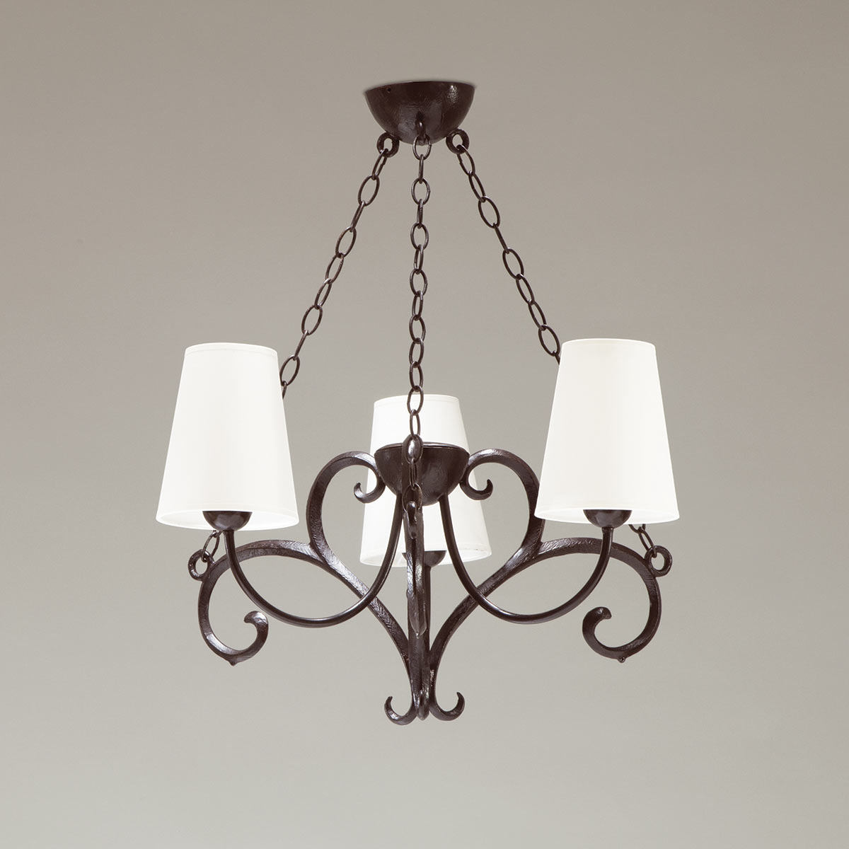 Bild 6: Bronze brüniert Elegante französische Hängeleuchte JULIET aus Bronze mit Stoffschirmen: Bronze brüniert