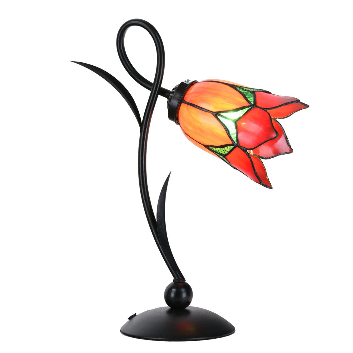 Filigrane Tiffany-Tischleuchte mit rotem Blütenschirm, Bild 4