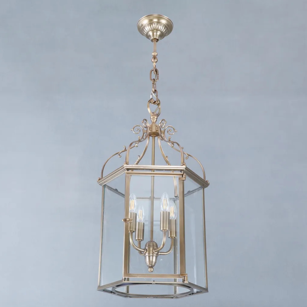 Große, 6-seitig verglaste Hänge-Laterne aus Messing, Bild 5 Große, 6-seitig verglaste Hänge-Laterne aus Messing, Bild 5