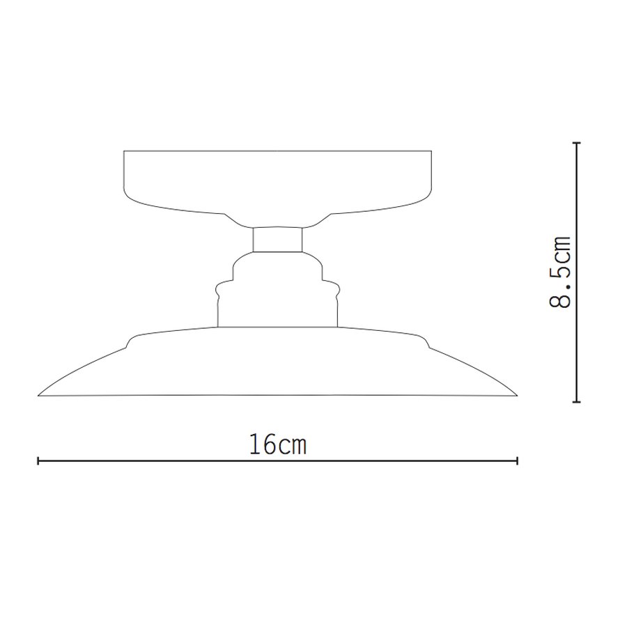 Kleine Kupfer-Deckenleuchte mit flachem Schirmchen, Ø 16 cm: Maße der Leuchte