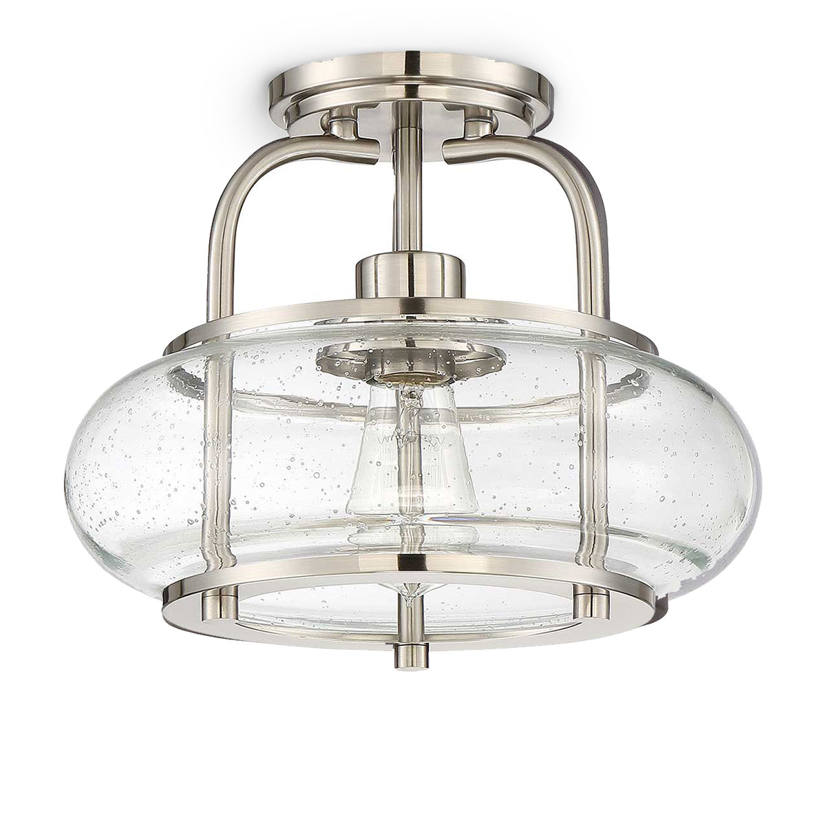 Abgehängte Deckenleuchte in Nickel mit Blasenglas, Ø 30 cm