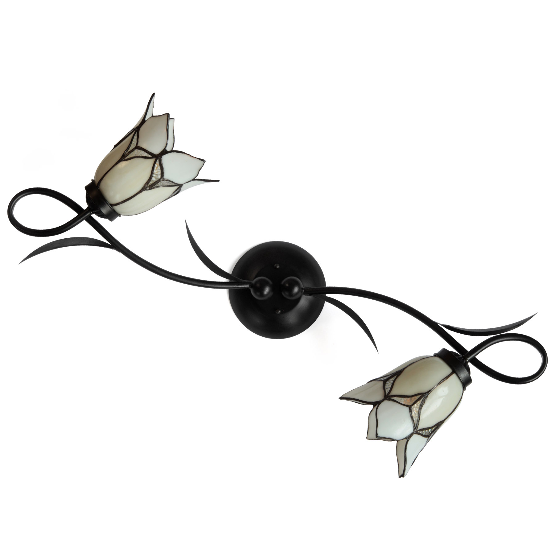 Two-armed Tiffany wall light with white flower shades