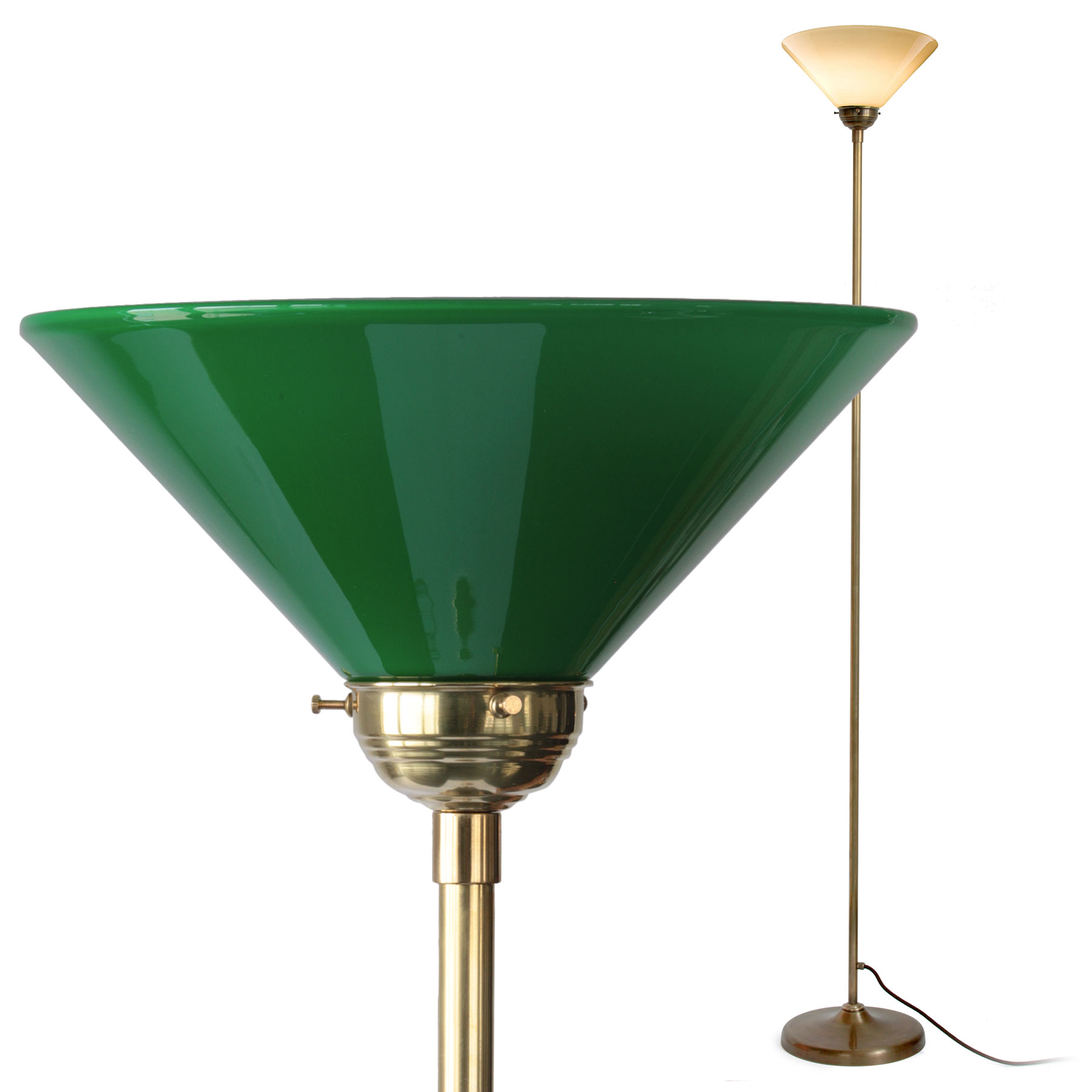 Jugendstil-Deckenfluter mit Kegel-Glasschirm