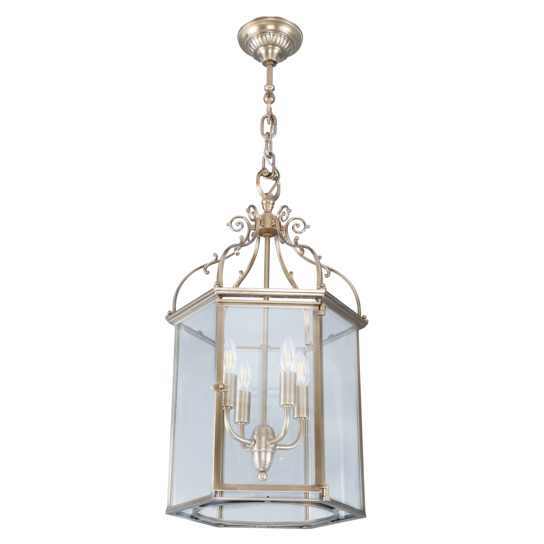 Große, 6-seitig verglaste Hänge-Laterne aus Messing, Bild 3 Große, 6-seitig verglaste Hänge-Laterne aus Messing, Bild 3