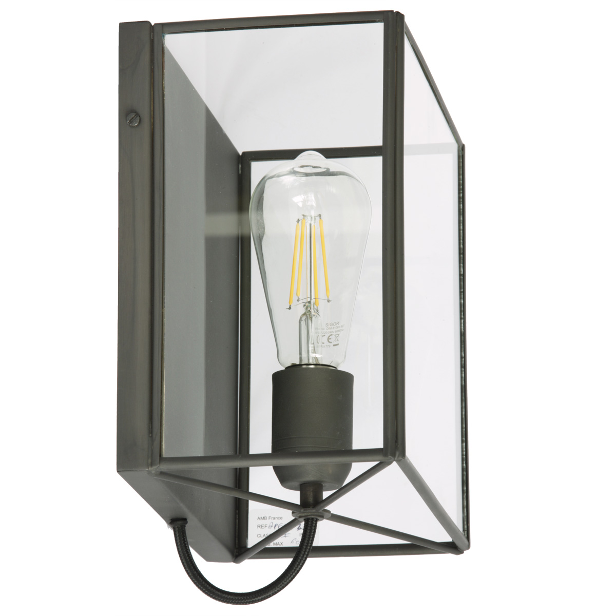 Bild 3: Elegante französiche Kasten-Wandleuchte, in 23 Messing Fumé, mit Edison-LED-Birne Französische Kasten-Wandleuchte aus Messing und Glas: Elegante französiche Kasten-Wandleuchte, in 23 Messing Fumé, mit Edison-LED-Birne