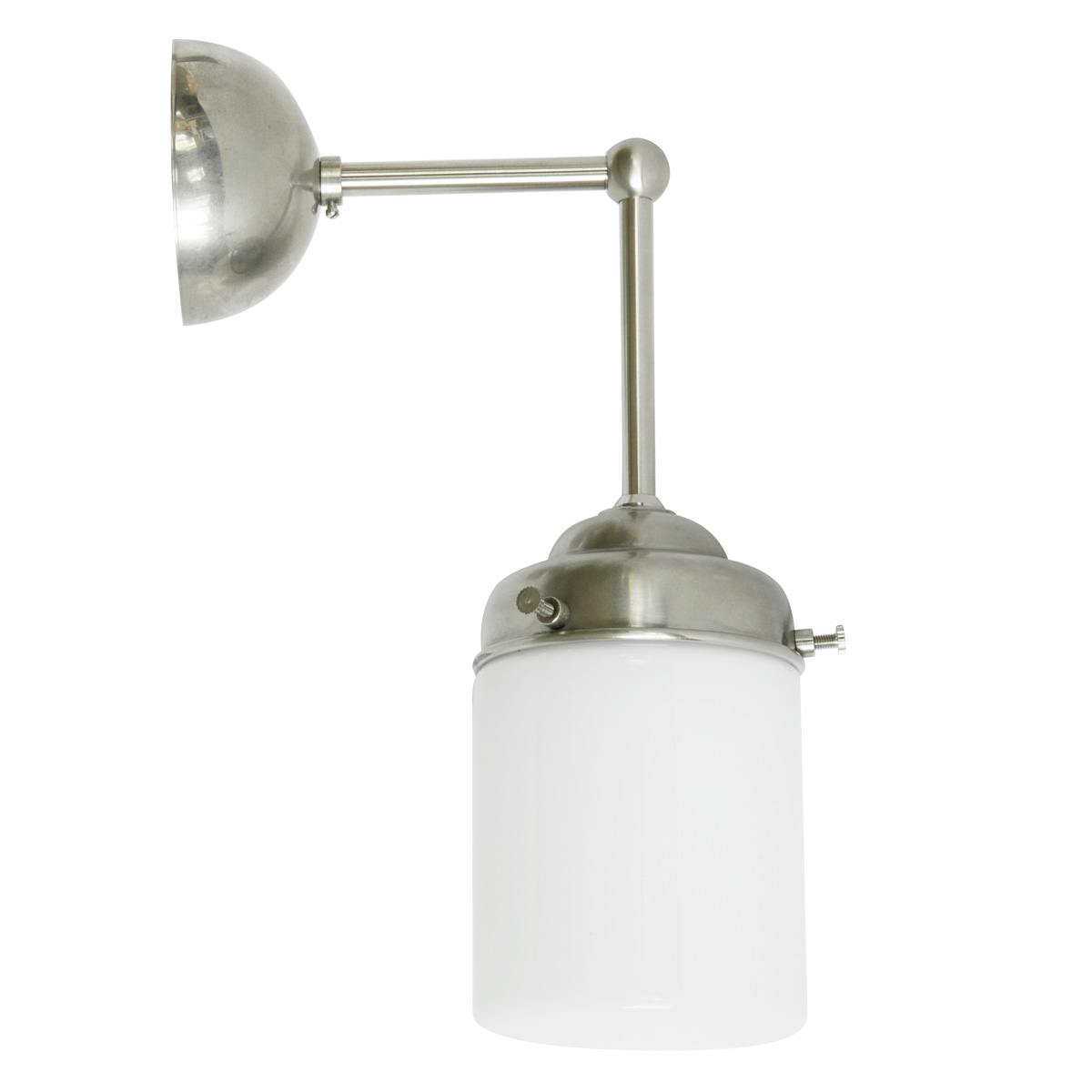 Wall lamp with a suspended short opal white cylinder glass