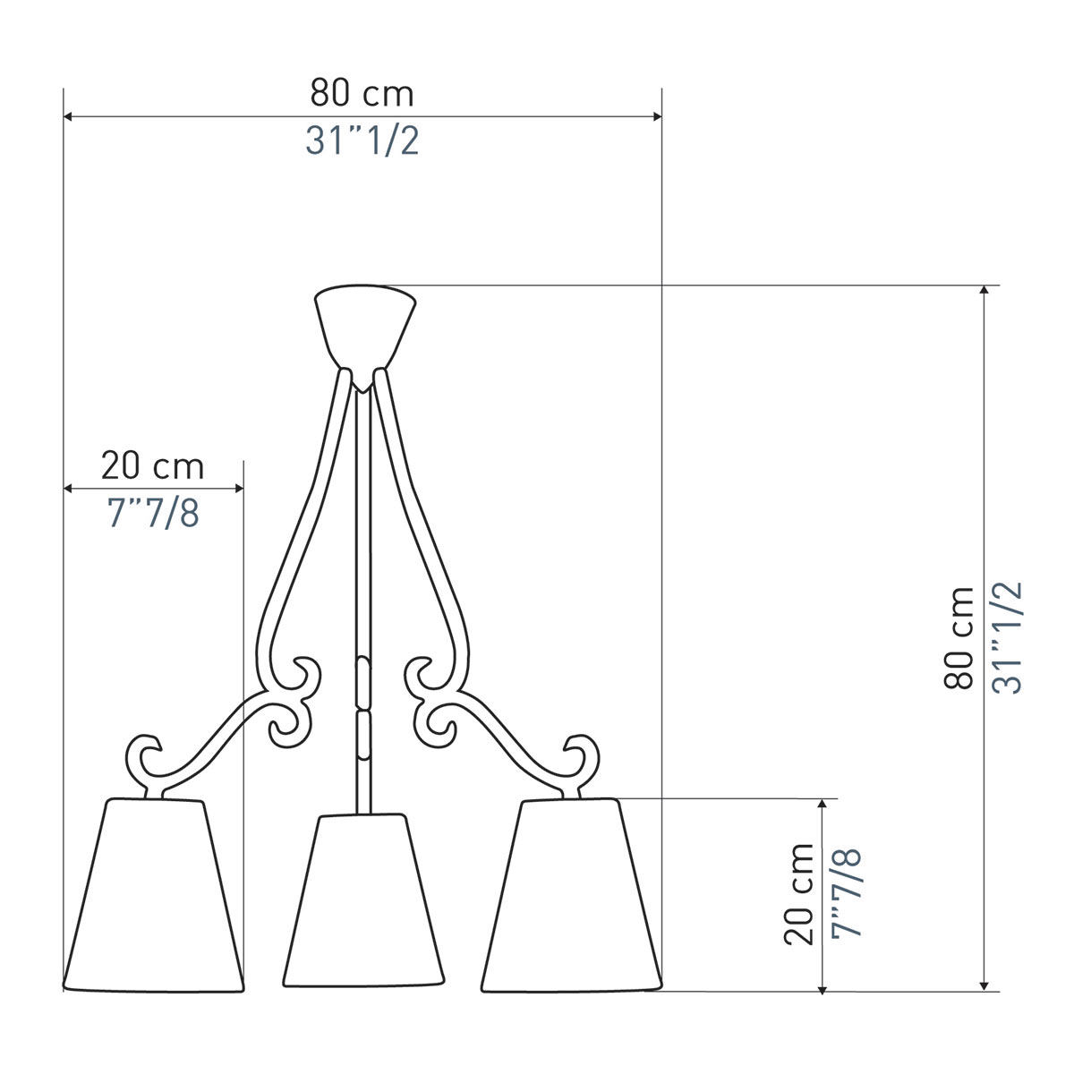 Bronzeguss-Deckenleuchte VOLUTE mit drei Textilschirmen, Bild 8 Bronzeguss-Deckenleuchte VOLUTE mit drei Textilschirmen, Bild 8