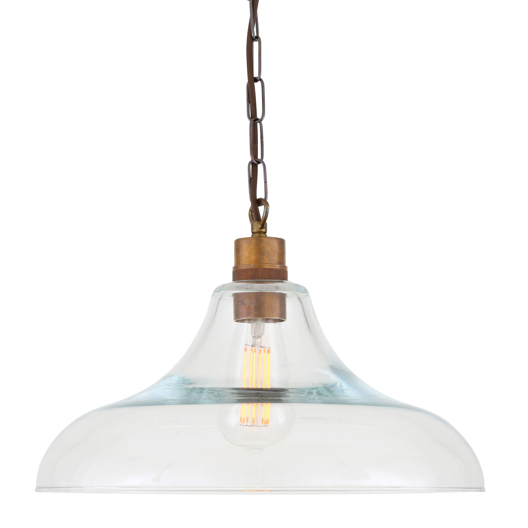 Bild 5: Glas-Pendelleuchte in der Ausführung Alt-Messing patiniert Pendelleuchte mit klarem Glasschirm Ø 37 cm: Glas-Pendelleuchte in der Ausführung Alt-Messing patiniert