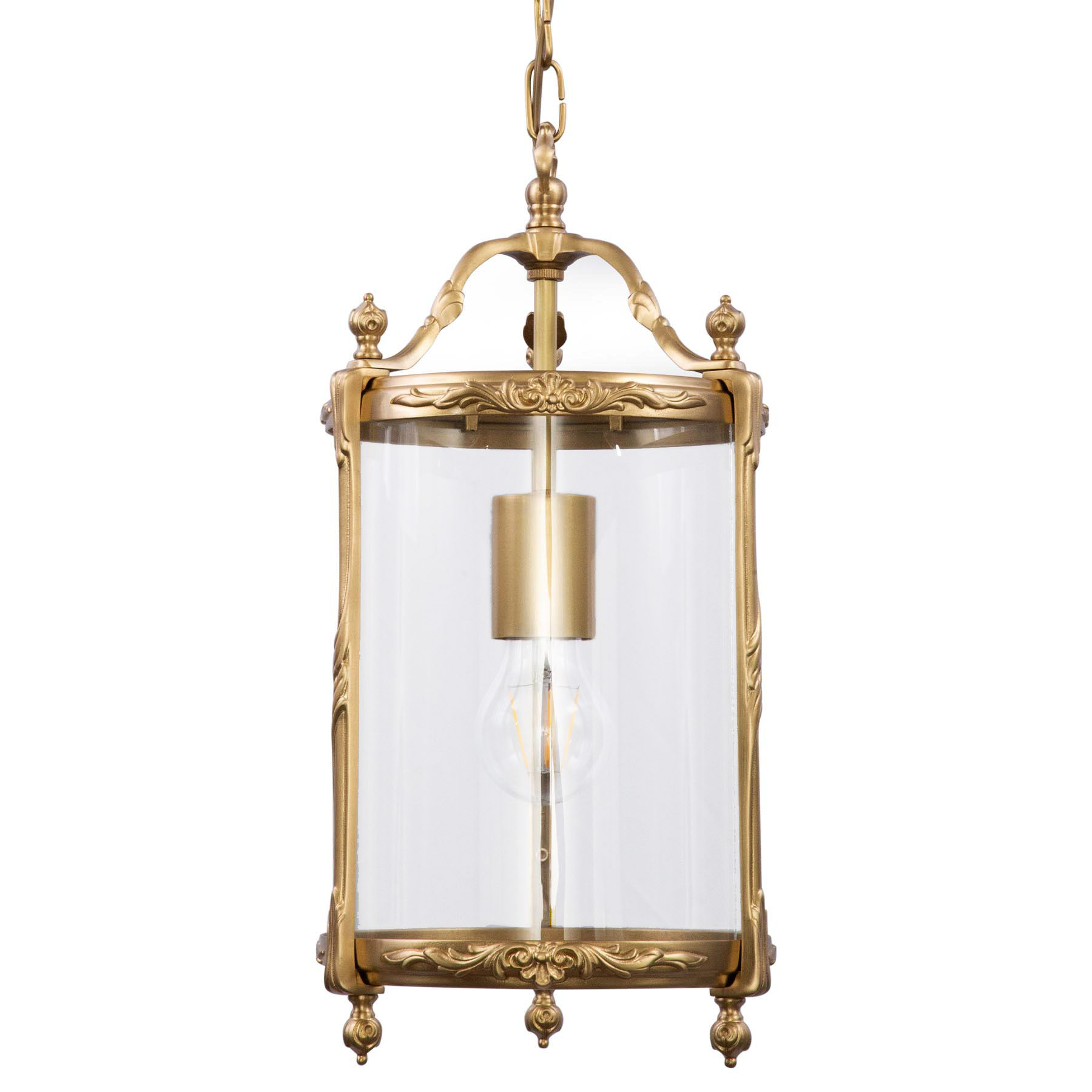 Barocke Glasmantel-Hängelaterne aus Messing Barocke Glasmantel-Hängelaterne aus Messing