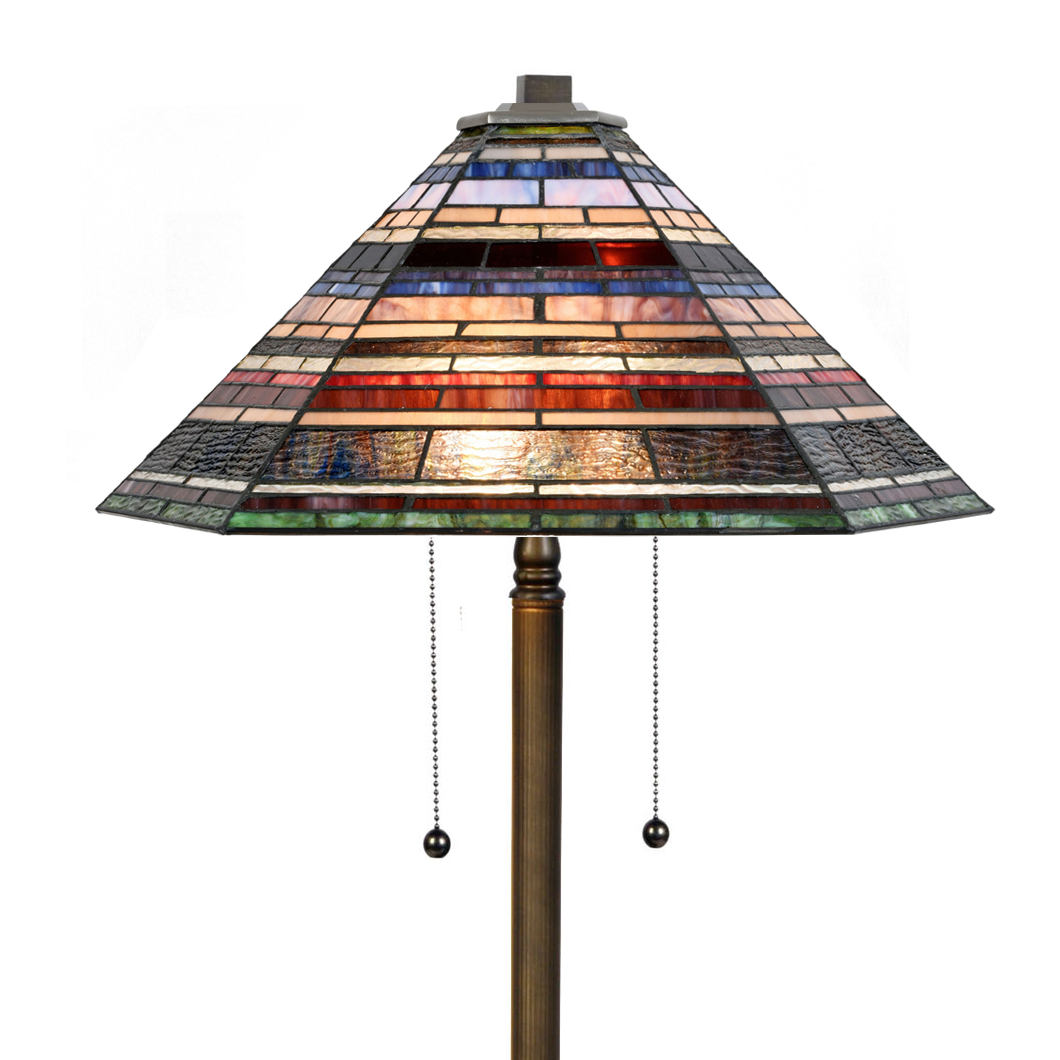 Tiffany-Stehlampe mit großem vielfarbigem Glasschirm, Bild 2