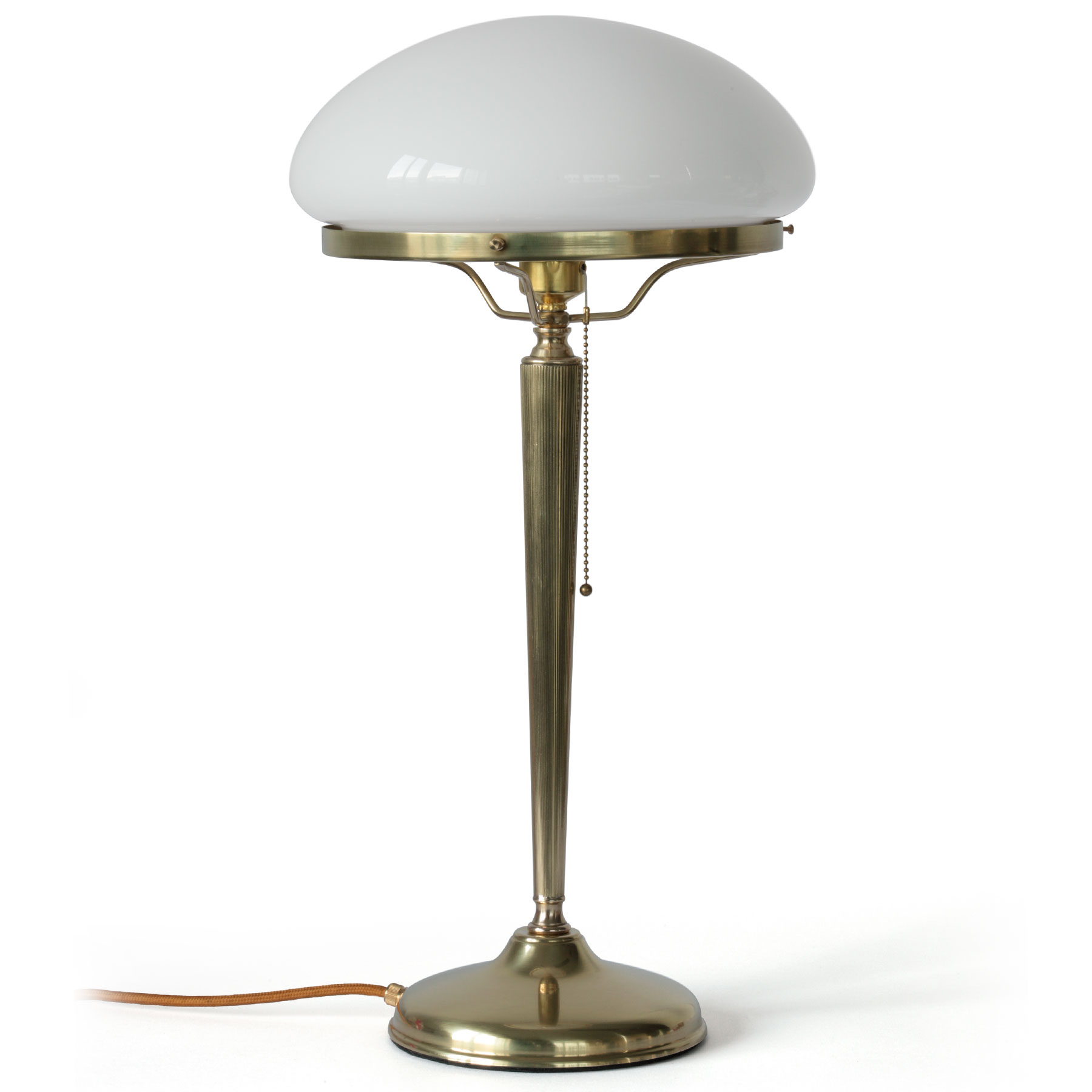 Tall Art Nouveau “Mushroom” Table Lamp With Brass Structure and Glass Bonnet