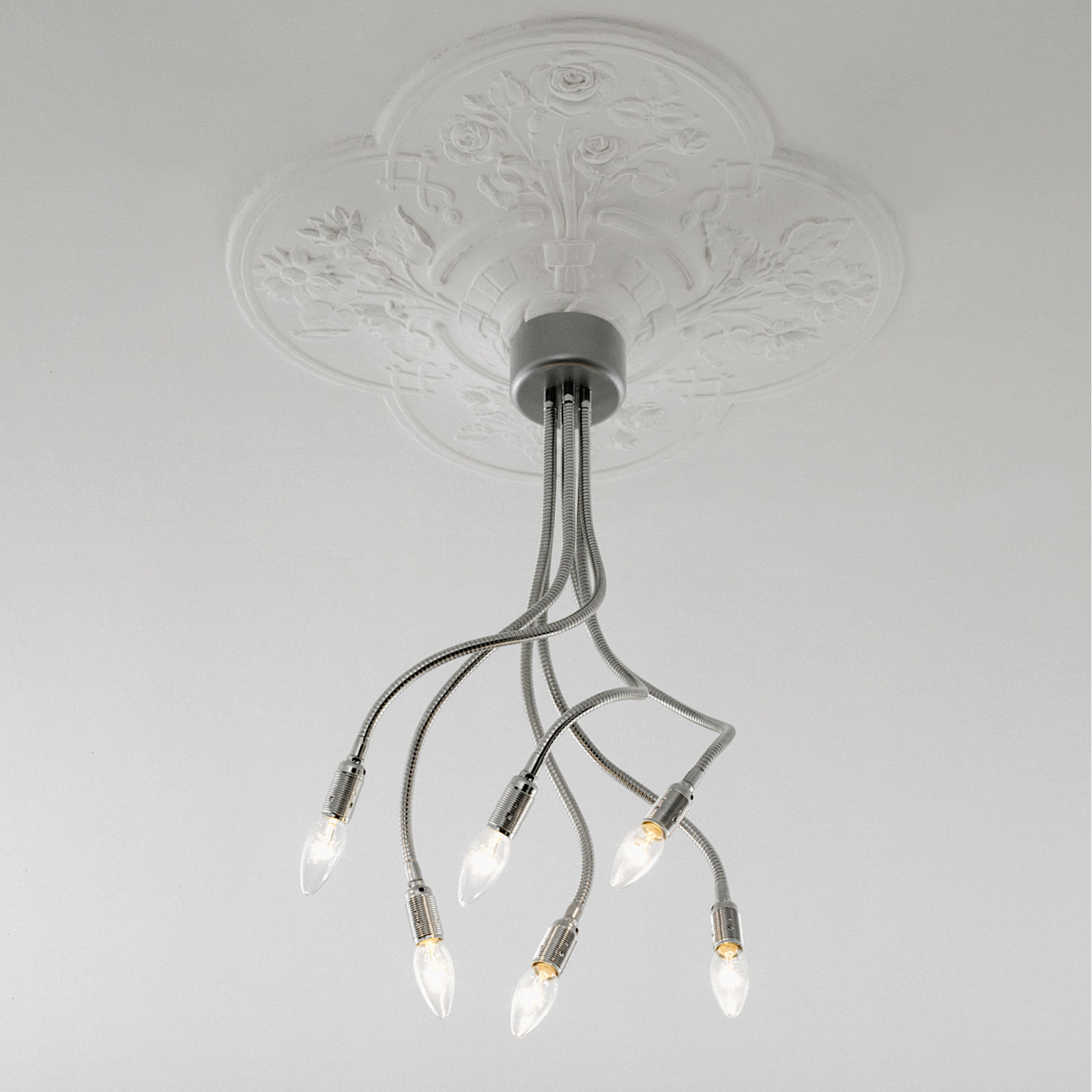 Design-Deckenleuchter SECHSARM mit 6 biegsamen Flex-Armen Design-Deckenleuchter SECHSARM mit 6 biegsamen Flex-Armen