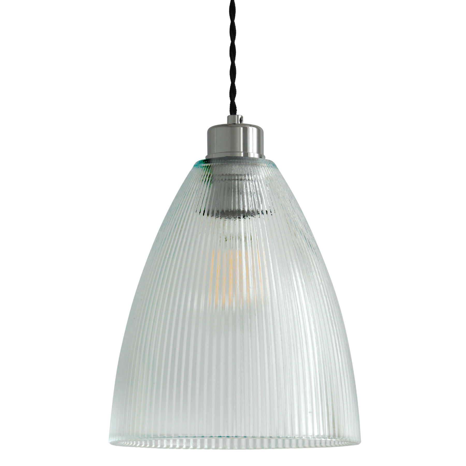 Pendant lamp with cup-shaped holophane glass