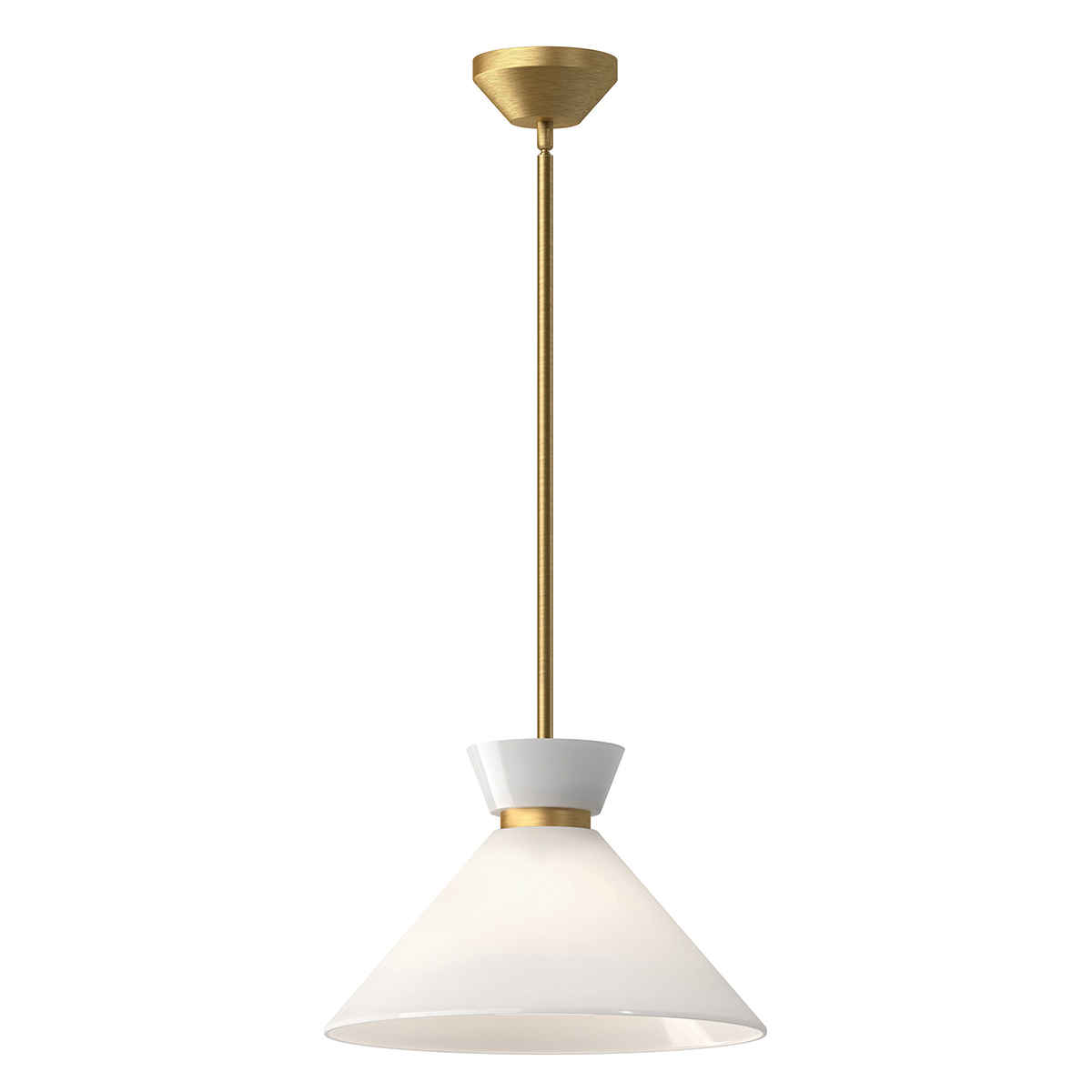 Messingfarbene Mid-Century-Hängeleuchte mit Opalglas, Ø 36 cm, Bild 2 Messingfarbene Mid-Century-Hängeleuchte mit Opalglas, Ø 36 cm, Bild 2