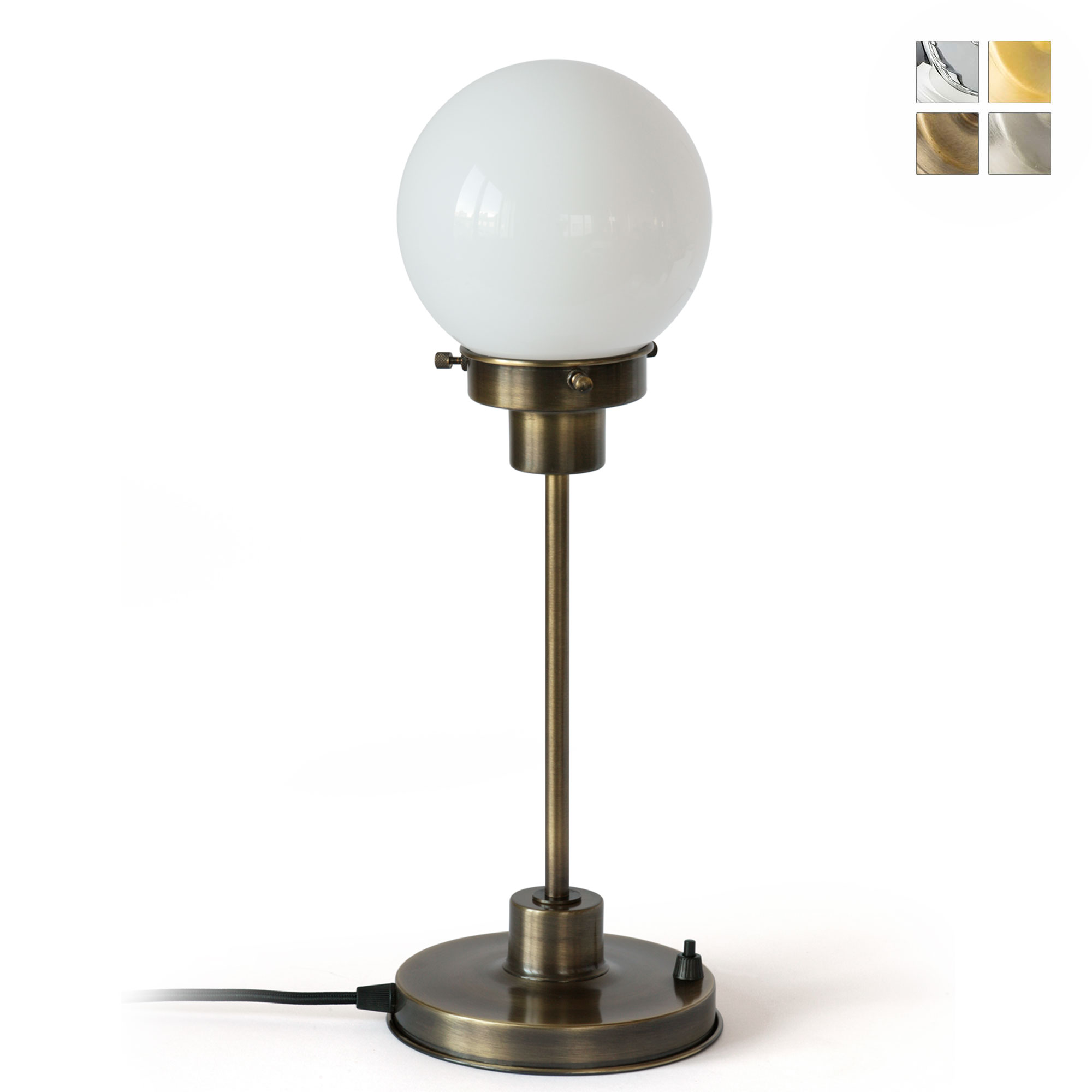 Brass table light with opal glass globe (various sizes) Brass table light with opal glass globe (various sizes)