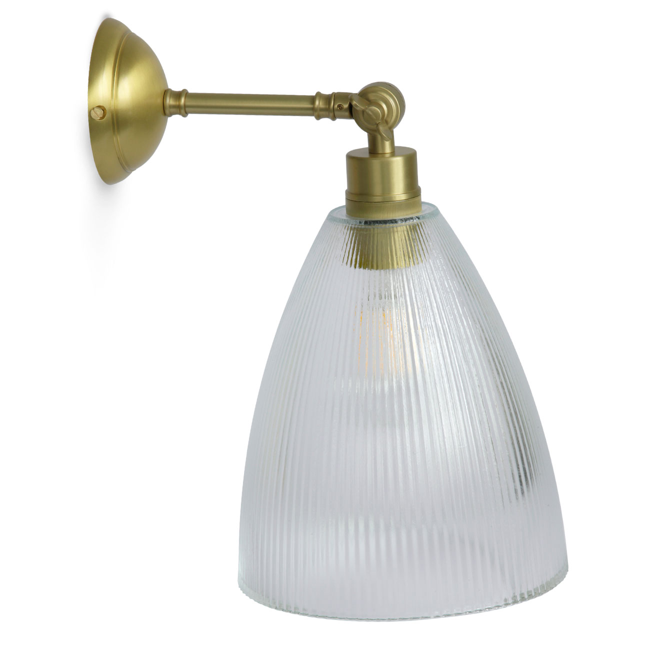 Bild 8: Messing satniert Wandleuchte mit Gelenk und großem, prismatischem Glas: Messing satniert