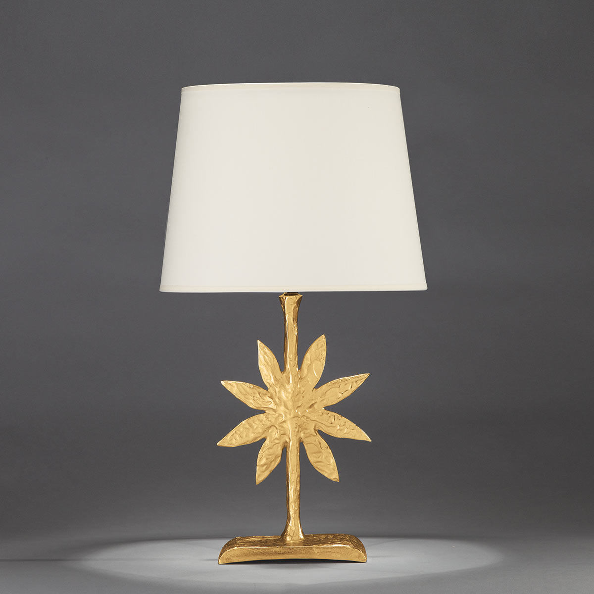 Bronze cast table light HELIOS with fabric shade