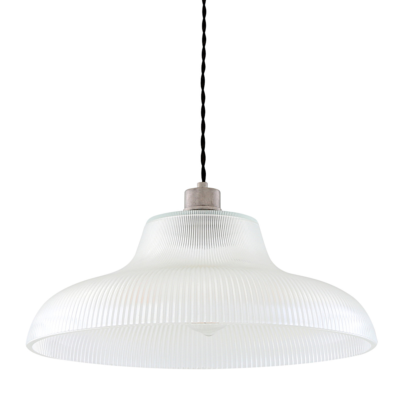 Bild 4: Eisenbahn-Pendelleuchte mit prismatischem Glasschirm, Altsilbern patiniert, großes Modell Nostalgische „Eisenbahn“-Pendelleuchte mit prismatischem Glasschirm: Eisenbahn-Pendelleuchte mit prismatischem Glasschirm, Altsilbern patiniert, großes Modell