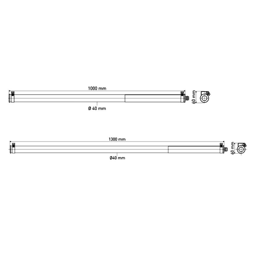 Schlanke Röhren-Wandleuchte MONDRIAN mit IP68 (100 cm): Standardmäßig 100 cm, die lange 130 cm Version auf Anfrage lieferbar