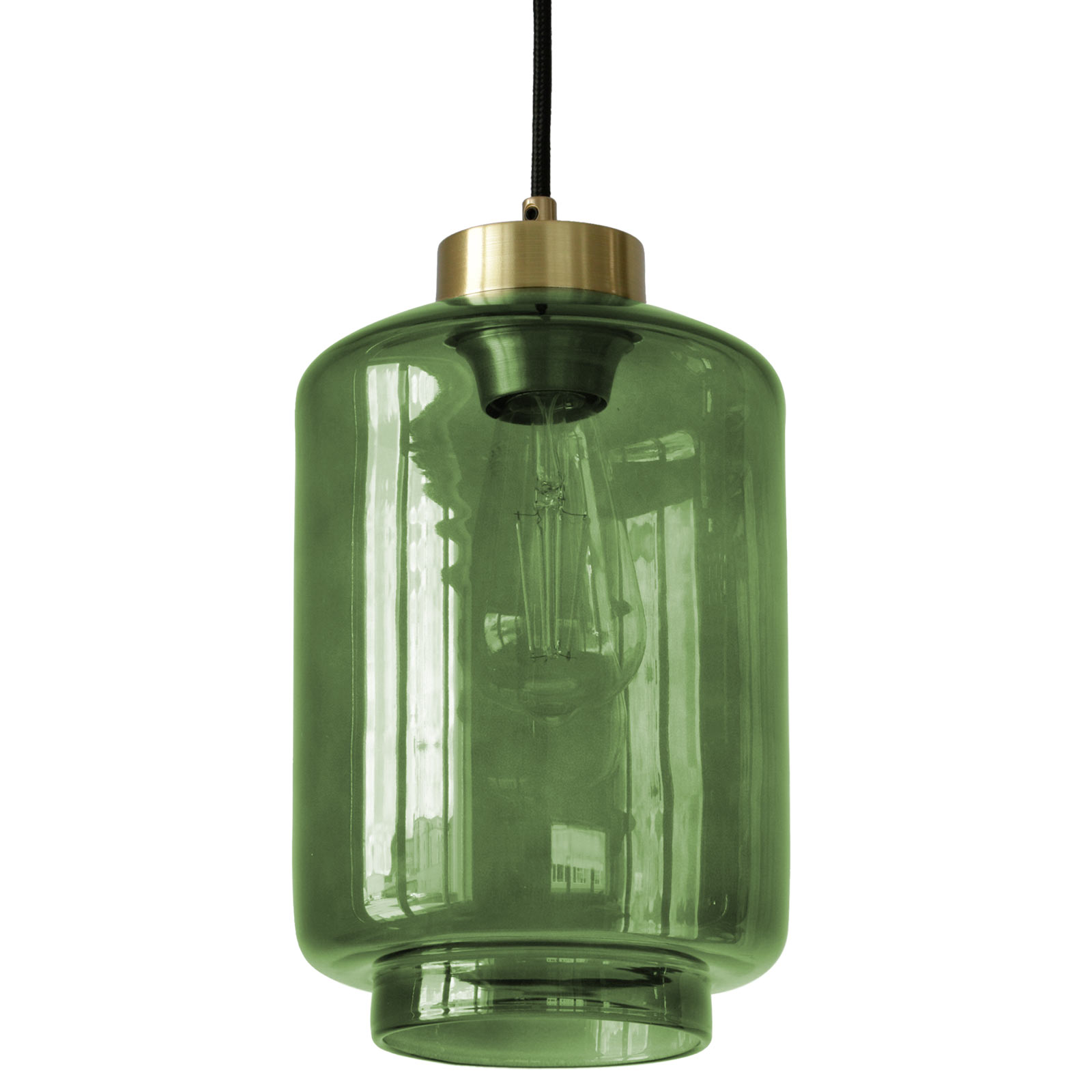 Schlanke Glas-Pendelleuchte in verschiedenen Glasfarben VISAY: Grüne Glas-Pendelleuchte (flaschengrün gelüstert, Metallteile Messing)