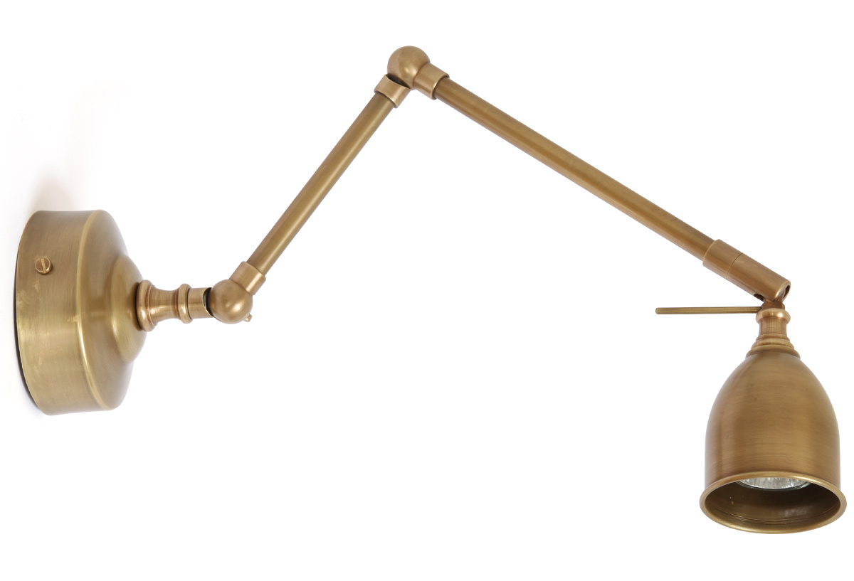 Bild 5: Der französische Gelenkarm-Strahler in 12 Messing patiniert Nostalgischer, einstellbarer Wandstrahler mit Gelenk-Armen: Der französische Gelenkarm-Strahler in 12 Messing patiniert