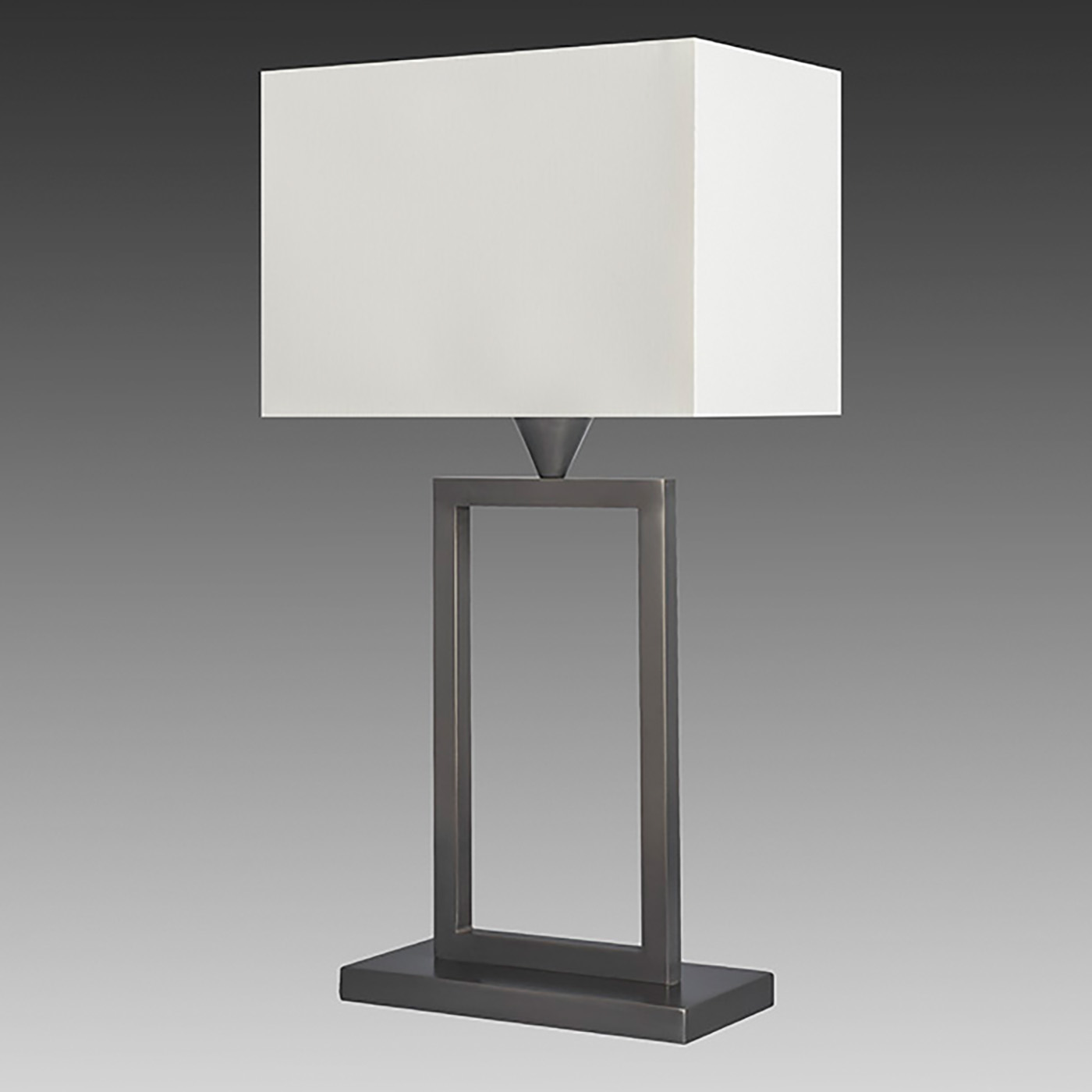 Design-Tischleuchte mit rechteckigem Textilschirm L154: Modell in schwarz patiniert