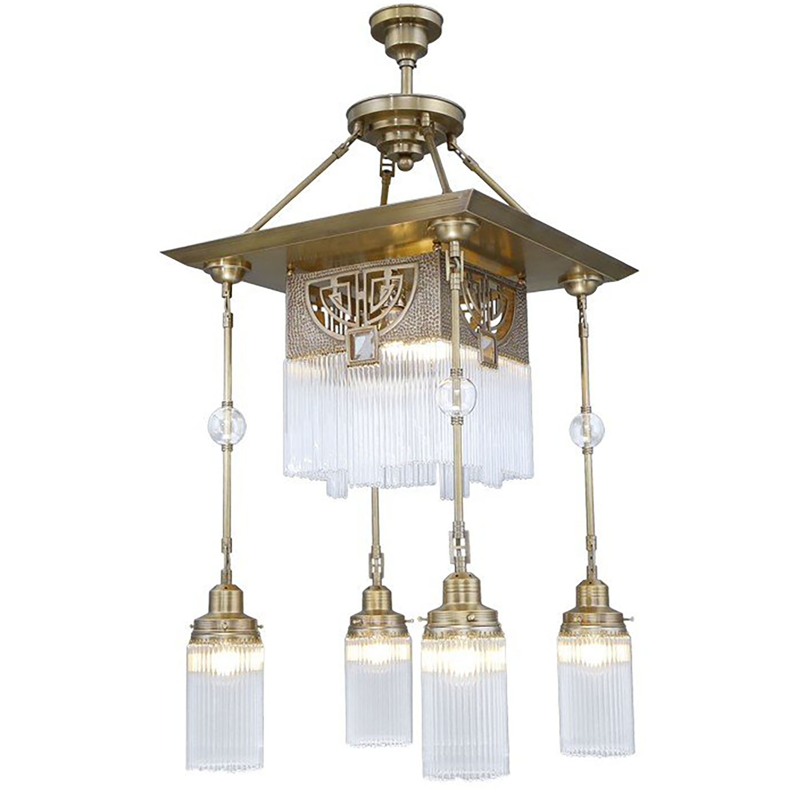 Exklusiver Art Nouveau-Hängeleuchter mit Kristall-Behang Exklusiver Art Nouveau-Hängeleuchter mit Kristall-Behang