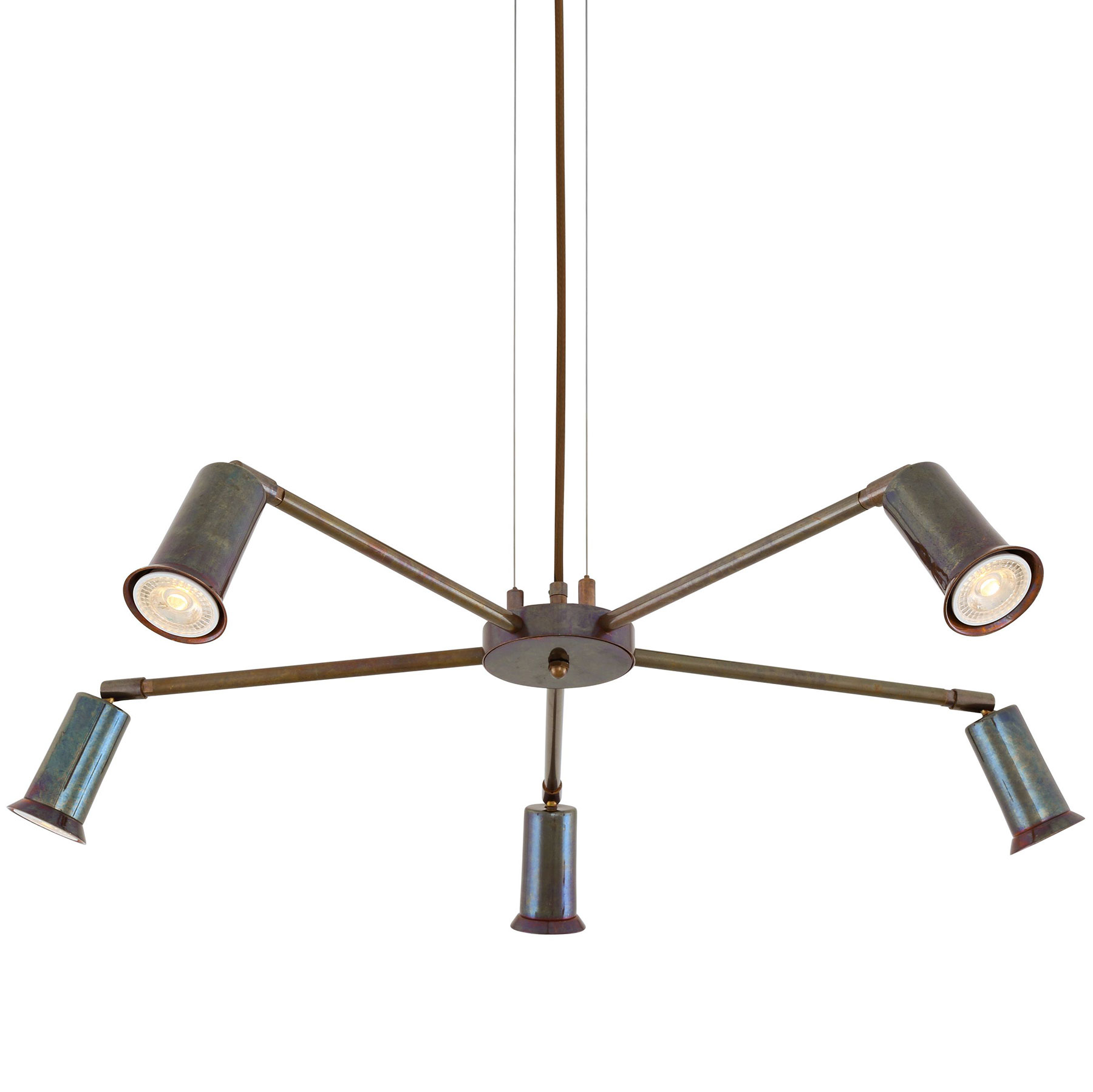 Hängeleuchter aus Messing mit fünf einstellbaren GU10-Strahlern Hängeleuchter aus Messing mit fünf einstellbaren GU10-Strahlern