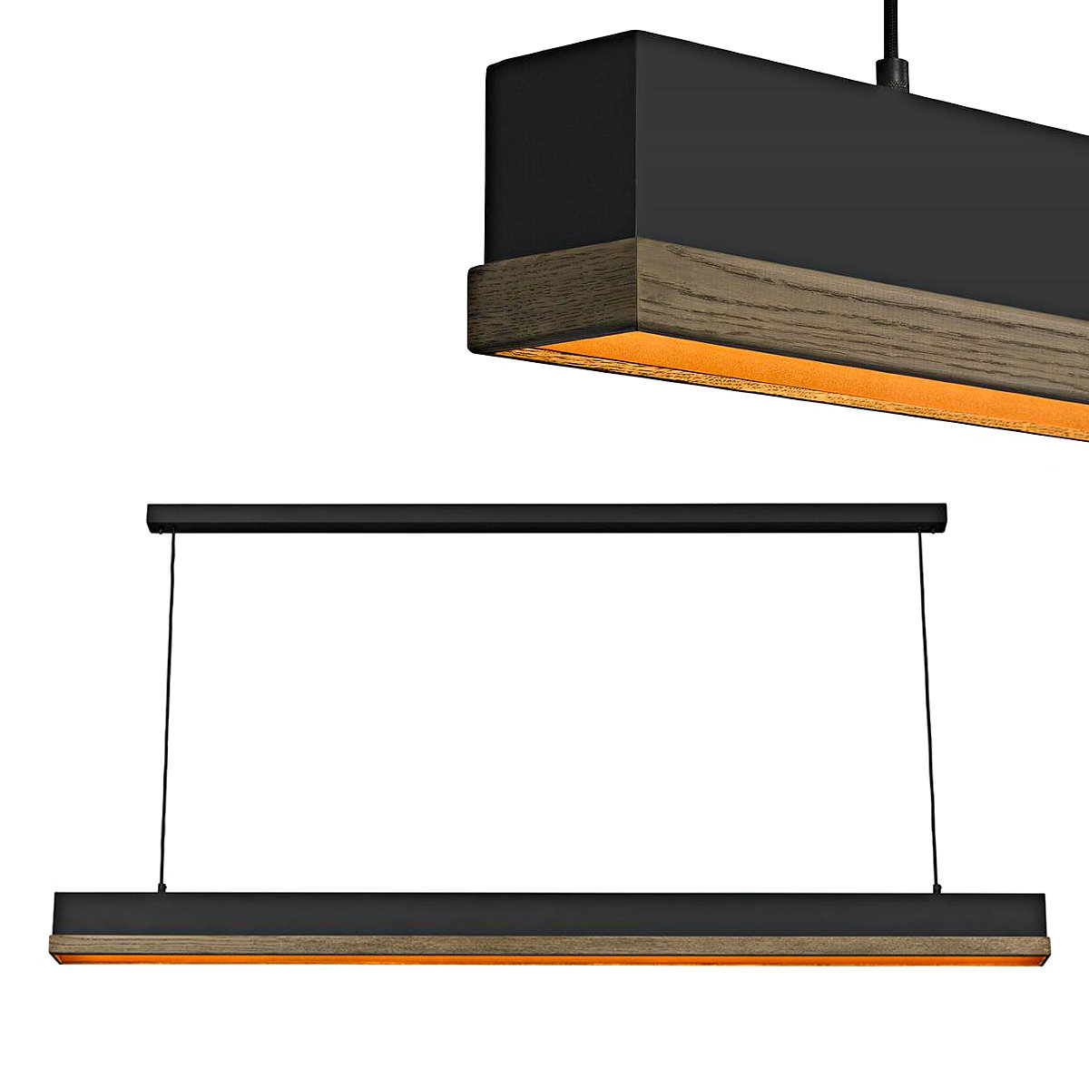 Lange LED-Hängeleuchte SIVANO mit Holzleiste: Lange LED-Hängeleuchte mit hellem Echtholz-Furnier – ideal für die Koch-Insel oder Theken oder lange Tische