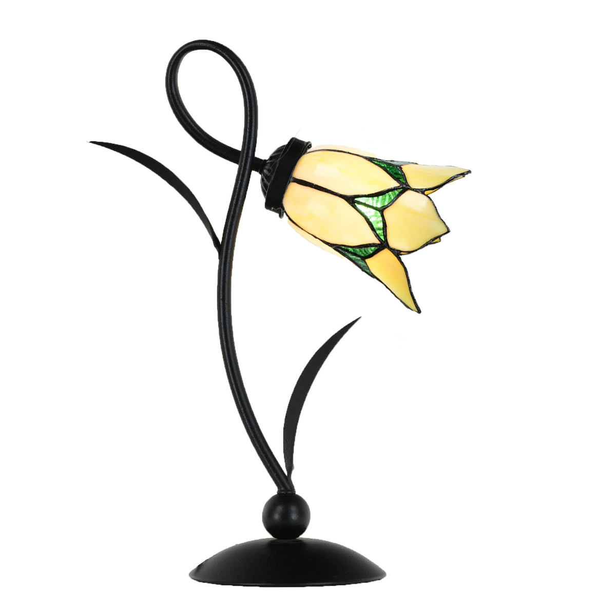 Tiffany-Tischleuchte mit gelbem Blütenschirm Tiffany-Tischleuchte mit gelbem Blütenschirm