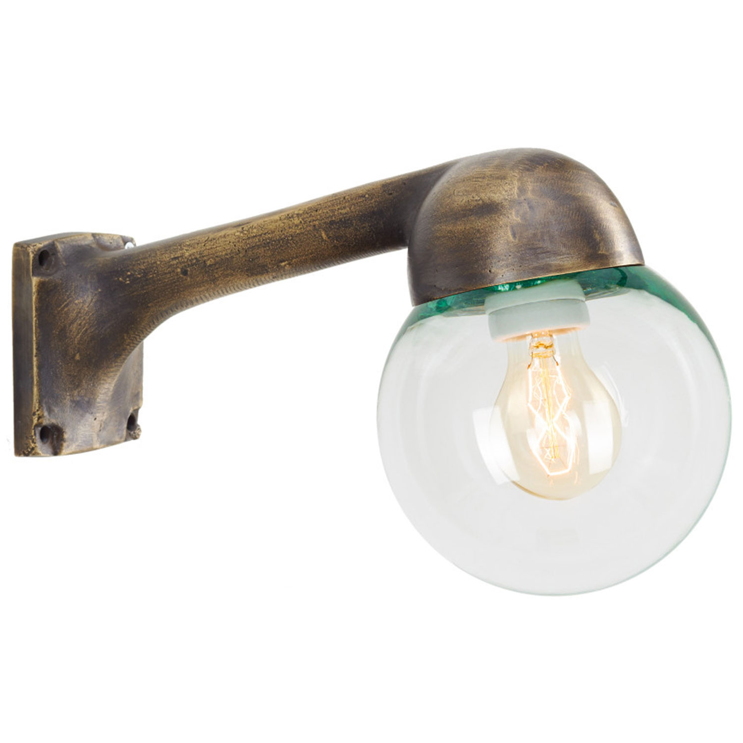 Bild 1: Rauhe Eleganz: Die Wandleuchte mit Bronzeguss-Wandarm und klarer Glaskugel (Ø 16 cm) FABRIC Rustikale Kugel-Wandleuchte aus Bronze-Guss (klares Glas): Rauhe Eleganz: Die Wandleuchte mit Bronzeguss-Wandarm und klarer Glaskugel (Ø 16 cm)
