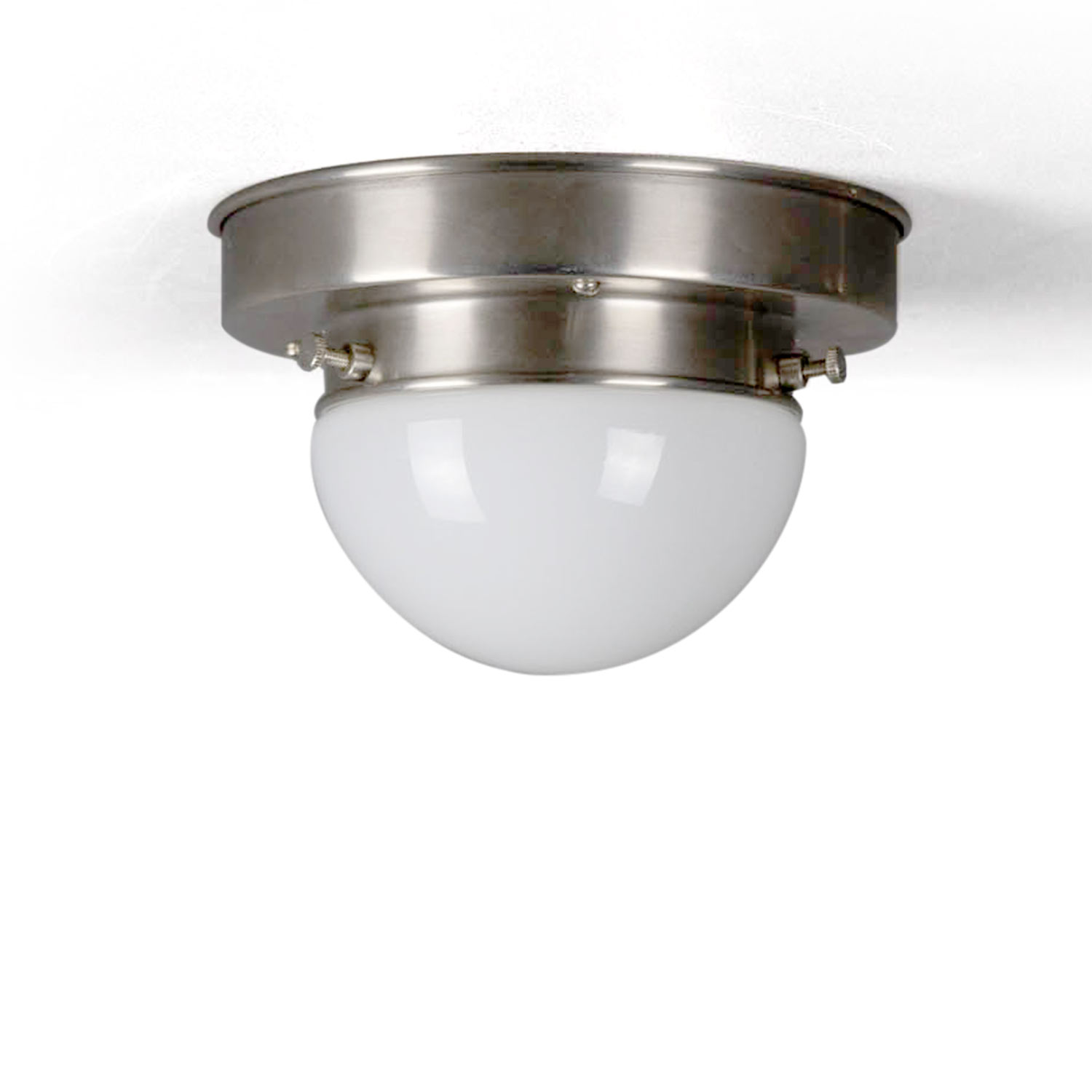 Tiny Brass Ceiling Light with Small Opal Glass Dome, Ø 11 cm