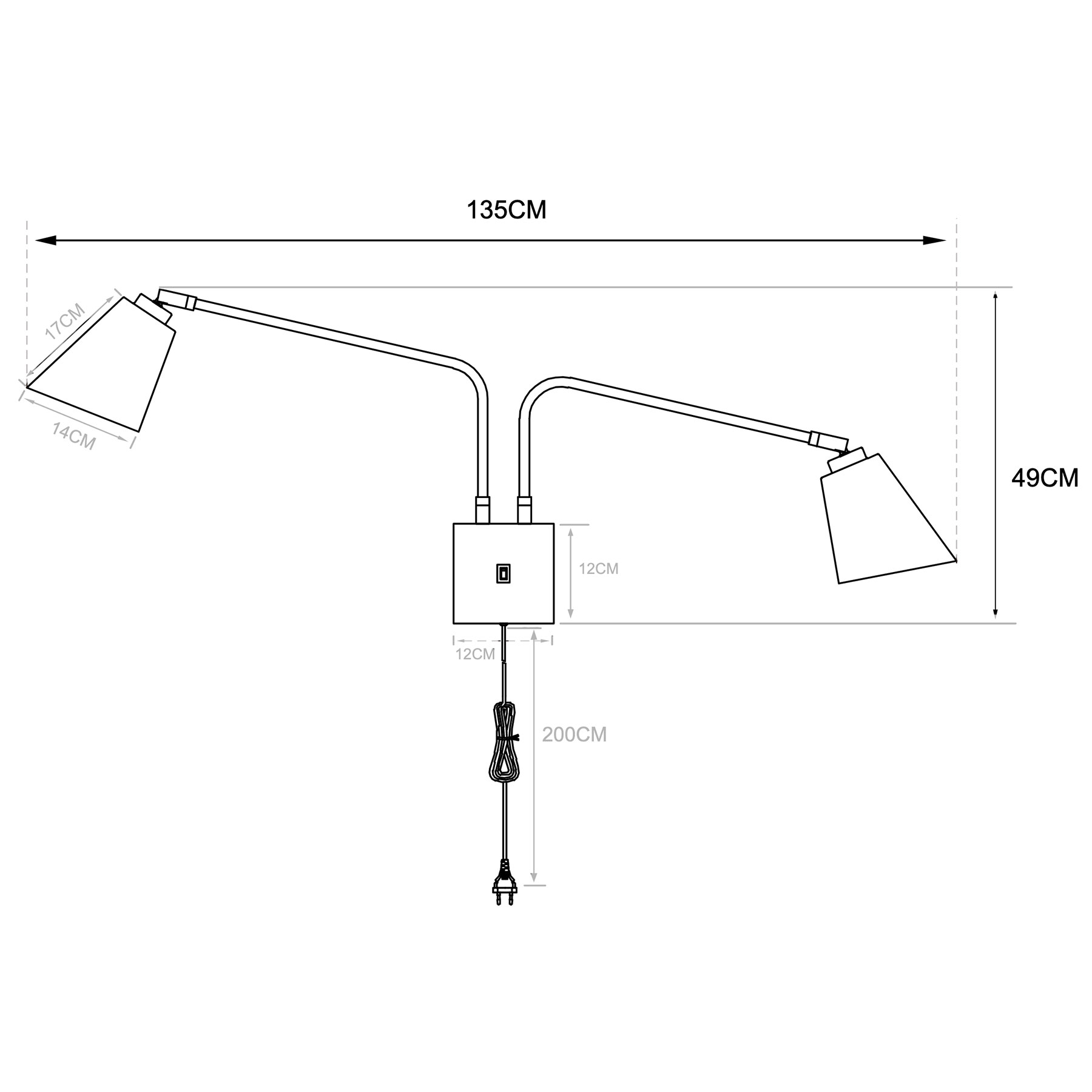Doppel-Wandleuchte mit zwei schwenkbaren Ausleger-Armen BRE-W2, Bild 14 Doppel-Wandleuchte mit zwei schwenkbaren Ausleger-Armen BRE-W2, Bild 14