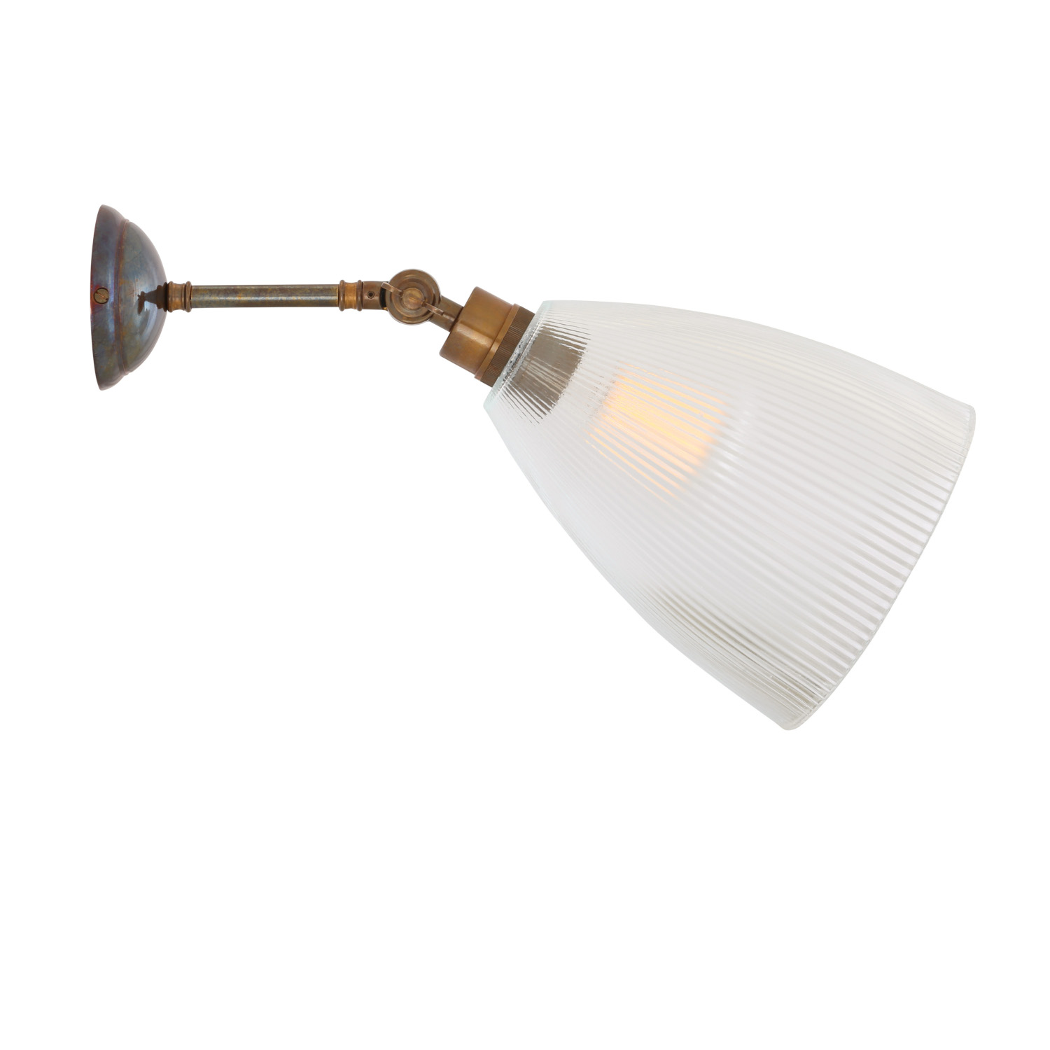 Bild 10: Alt-Messing patiniert Wandleuchte mit Gelenk und großem, prismatischem Glas: Alt-Messing patiniert
