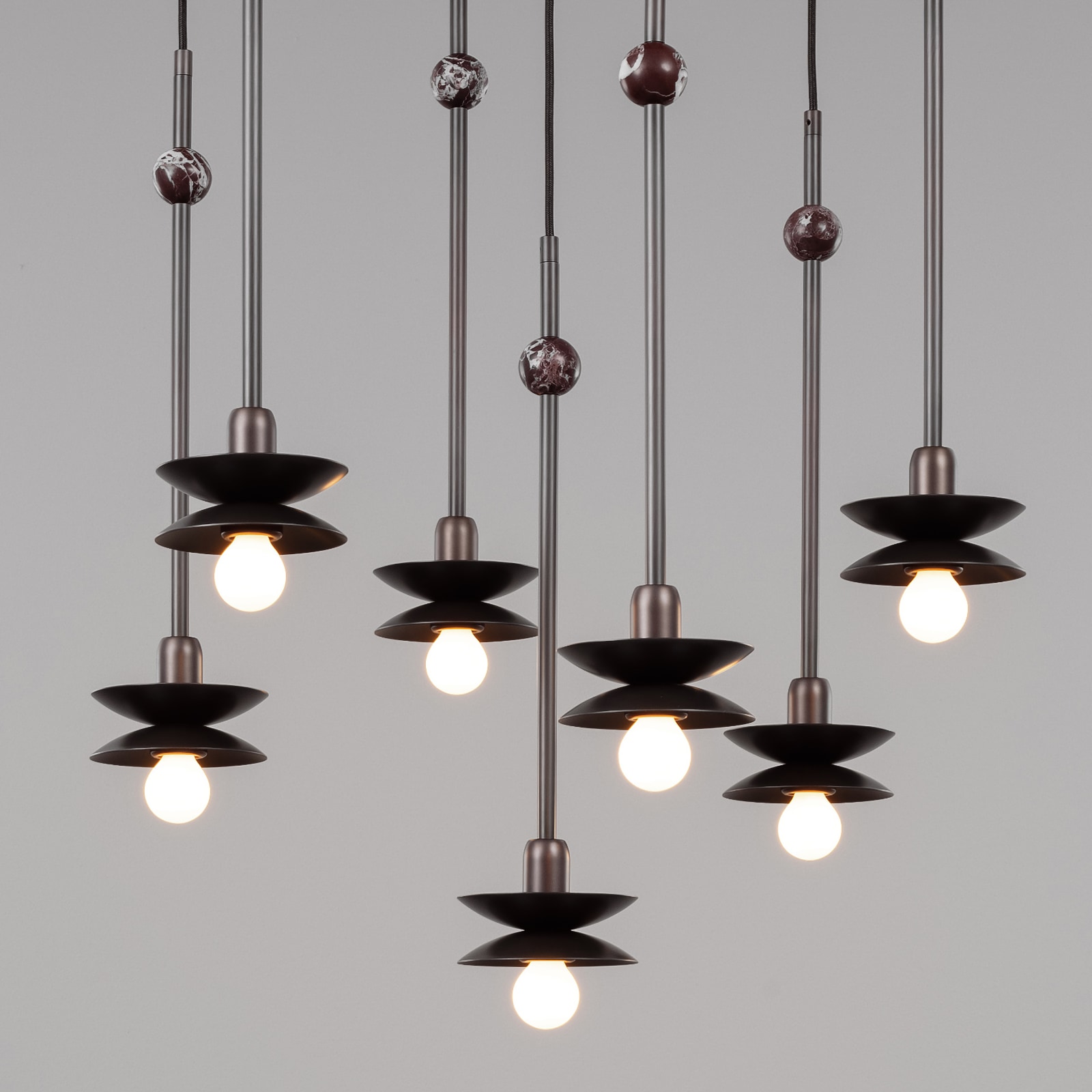 Kaskaden-Hängeleuchter BABYLON CLUSTER 7 aus Messing mit Marmor