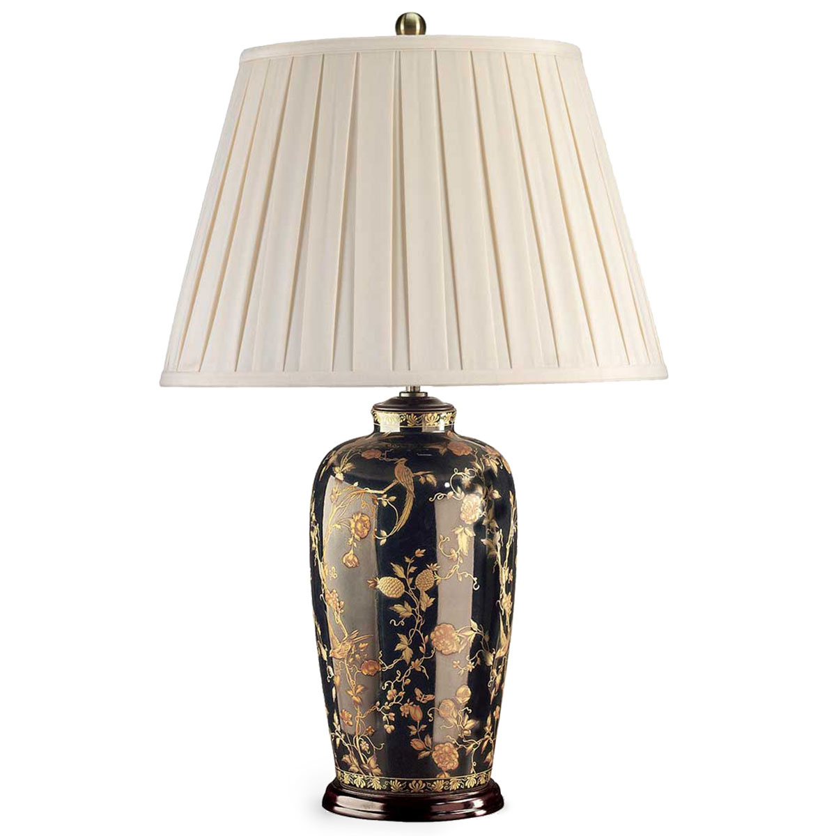Tall Vase Table Lamp with Fabric Shade and Chinese Motifs