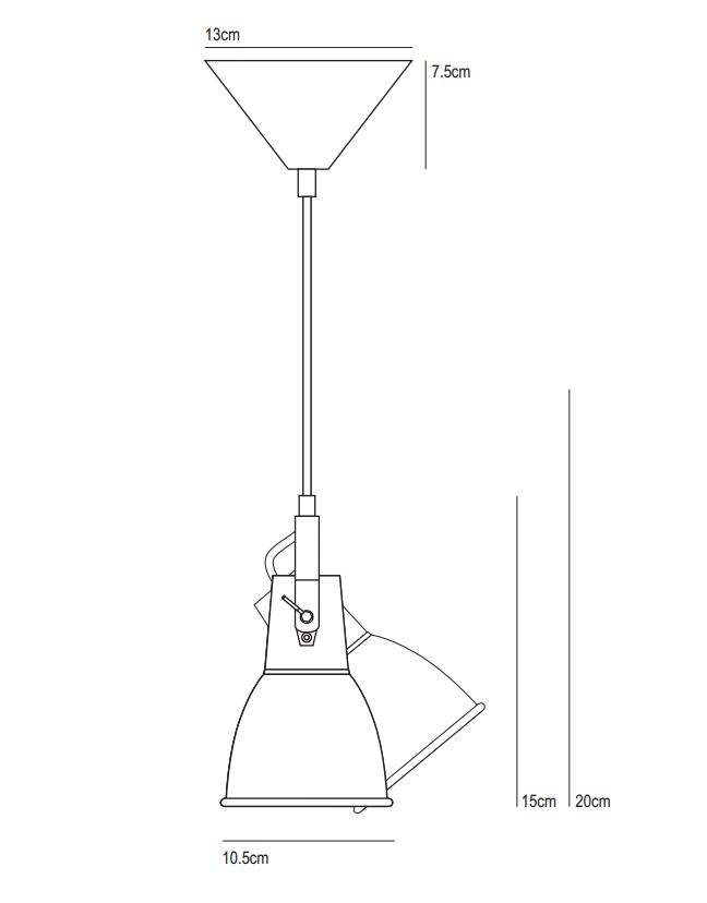 Kleine Hängelampe im Industrial-Style STIRRUP: Die Maße der Industrieleuchte STIRRUP, kleines Modell (die Kabellänge ist 150 cm als Standard)