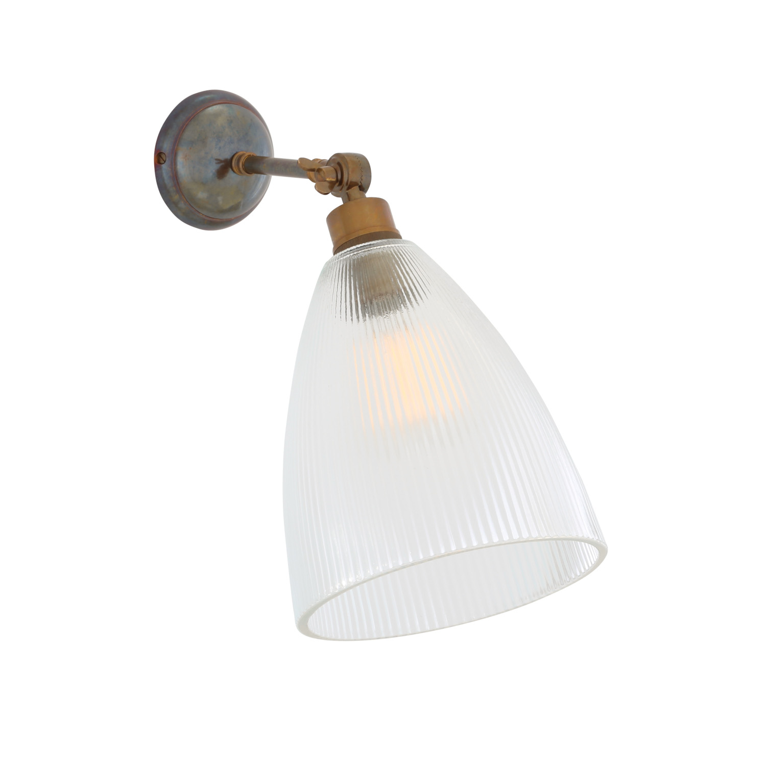 Wall light with joint and large prismatic glass: Alt-Messing patiniert