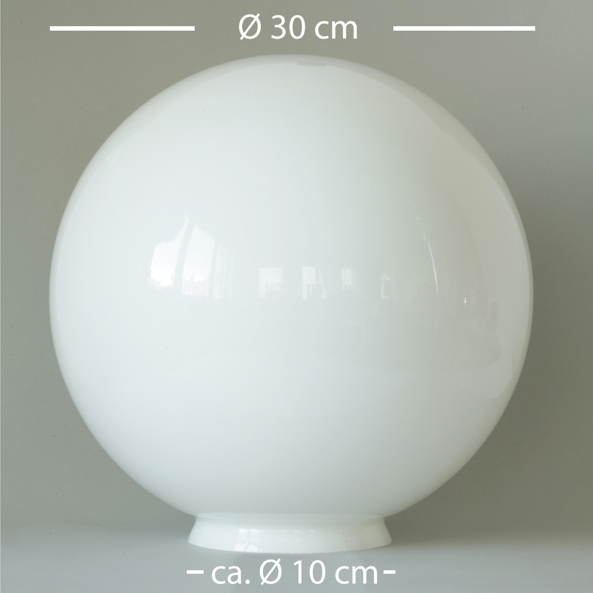 Glass ball Ø 30 cm in opal white with Ø 10 cm lip