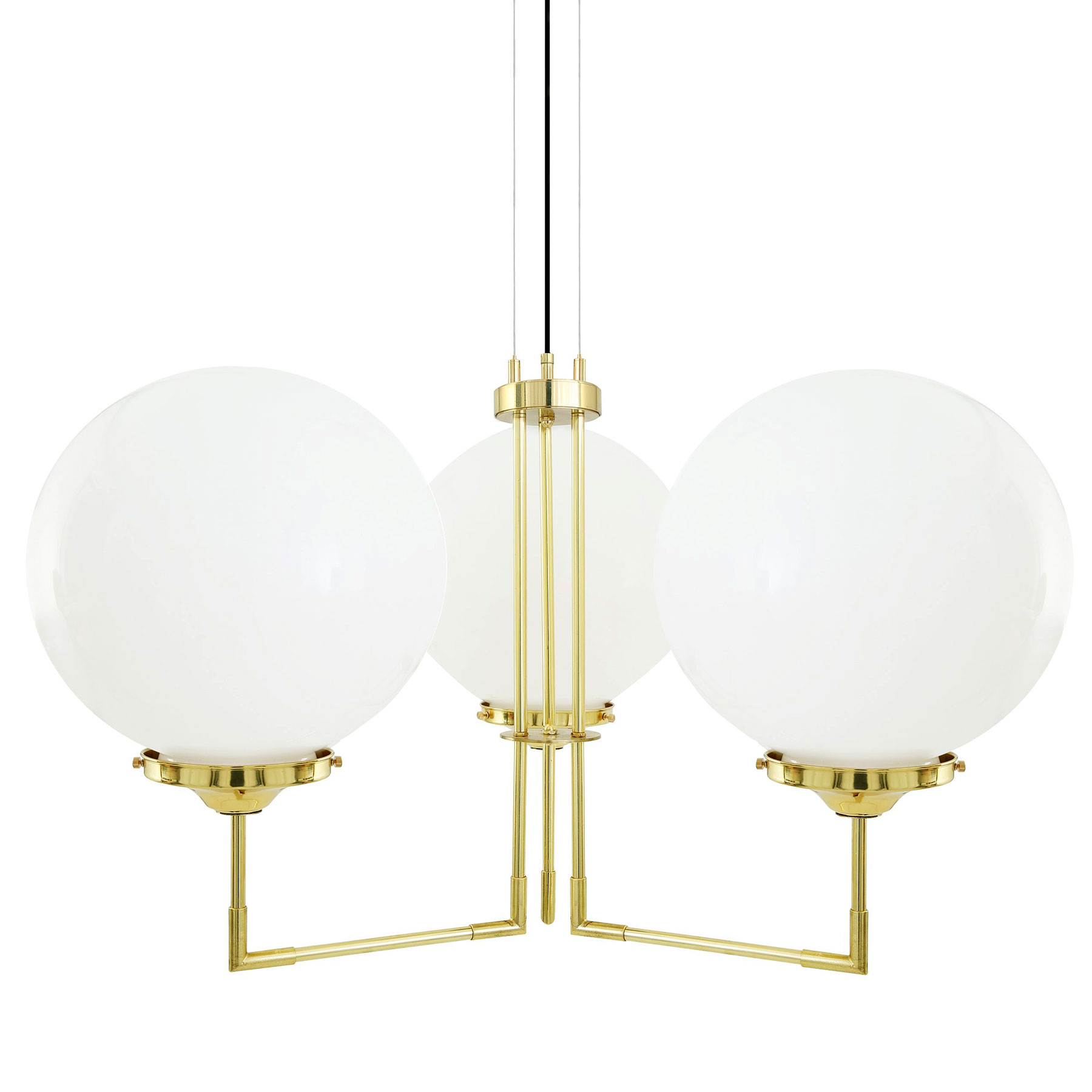 Moderner, großer dreiarmiger Leuchter mit drei 35 cm Glaskugeln Moderner, großer dreiarmiger Leuchter mit drei 35 cm Glaskugeln