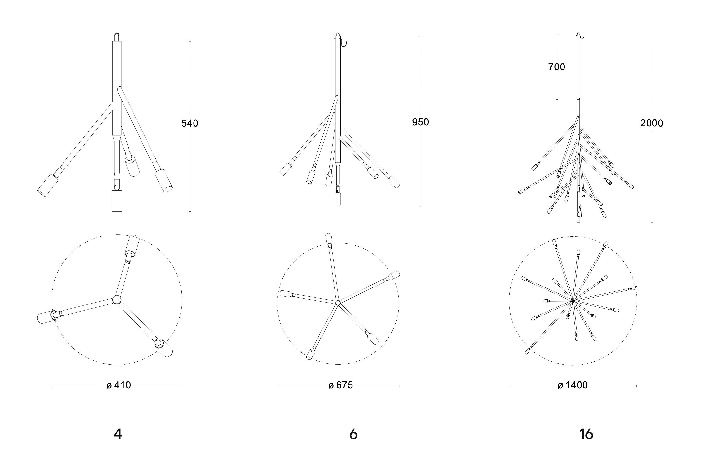 Verzweigte Deckenleuchte mit Strahlern KVIST aus rohem Stahl, 3 Größen, Bild 2 Verzweigte Deckenleuchte mit Strahlern KVIST aus rohem Stahl, 3 Größen, Bild 2