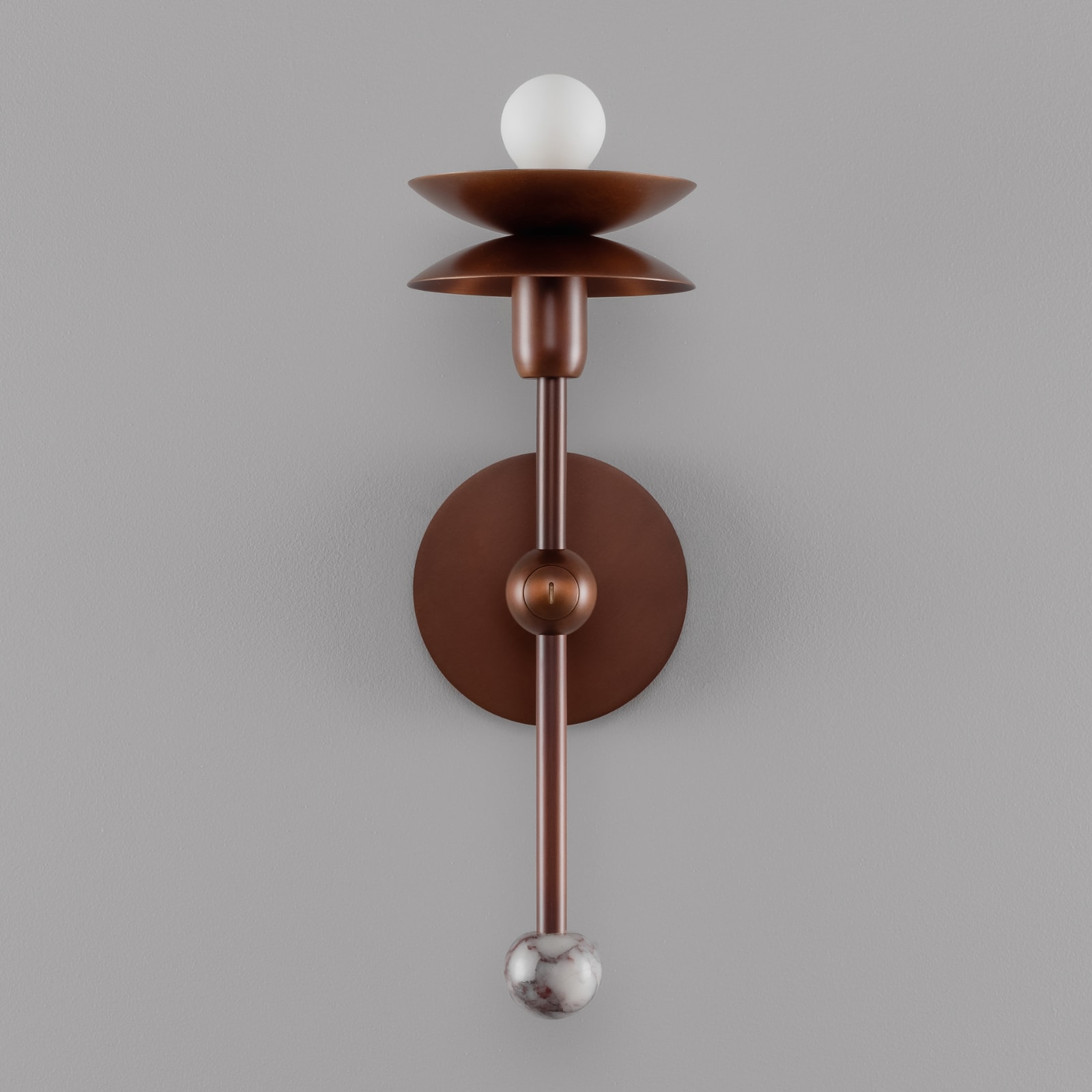 BABYLON SINGLE Sculptural Wall Light in Brass and Natural Marble: Mahogany – Calacatta Viola