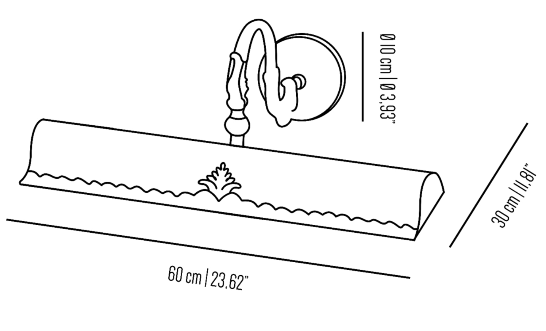 Detailreich verzierte italienische Bilderleuchte aus Messing, 20–60 cm: Großes Modell