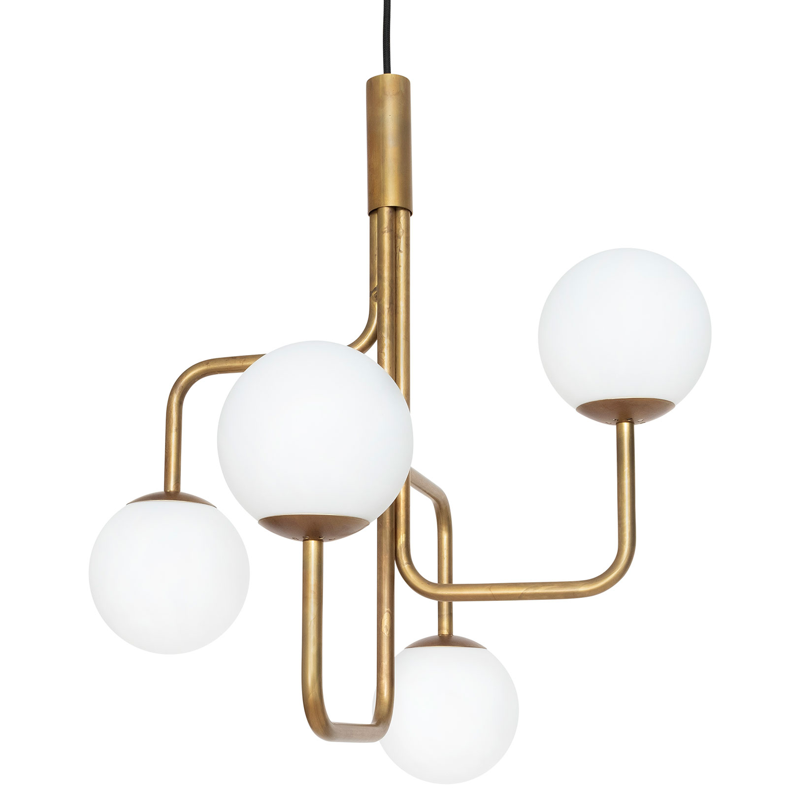 Messing-Hängeleuchter mit vier mattweißen Glaskugeln TRAPAZ 4GL Messing-Hängeleuchter mit vier mattweißen Glaskugeln TRAPAZ 4GL