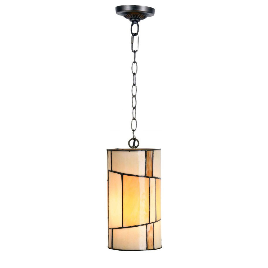 Warmes Licht: Pendelleuchte mit zylindrischem Tiffanyglas-Schirm: Mit Ketten-Aufhängung (125 cm, kürzbar)
