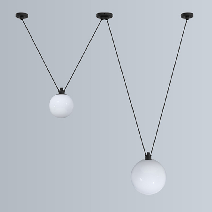 Bild 7: BEISPIEL auf Anfrage: Grafischer Charme, schönes Raumlicht: Doppel-Kugel-Pendelleuchte 175 mm + 250 mm Flexible Pendelleuchten-Kombination mit Trapez Les Acrobates N° 324: BEISPIEL auf Anfrage: Grafischer Charme, schönes Raumlicht: Doppel-Kugel-Pendelleuchte 175 mm + 250 mm